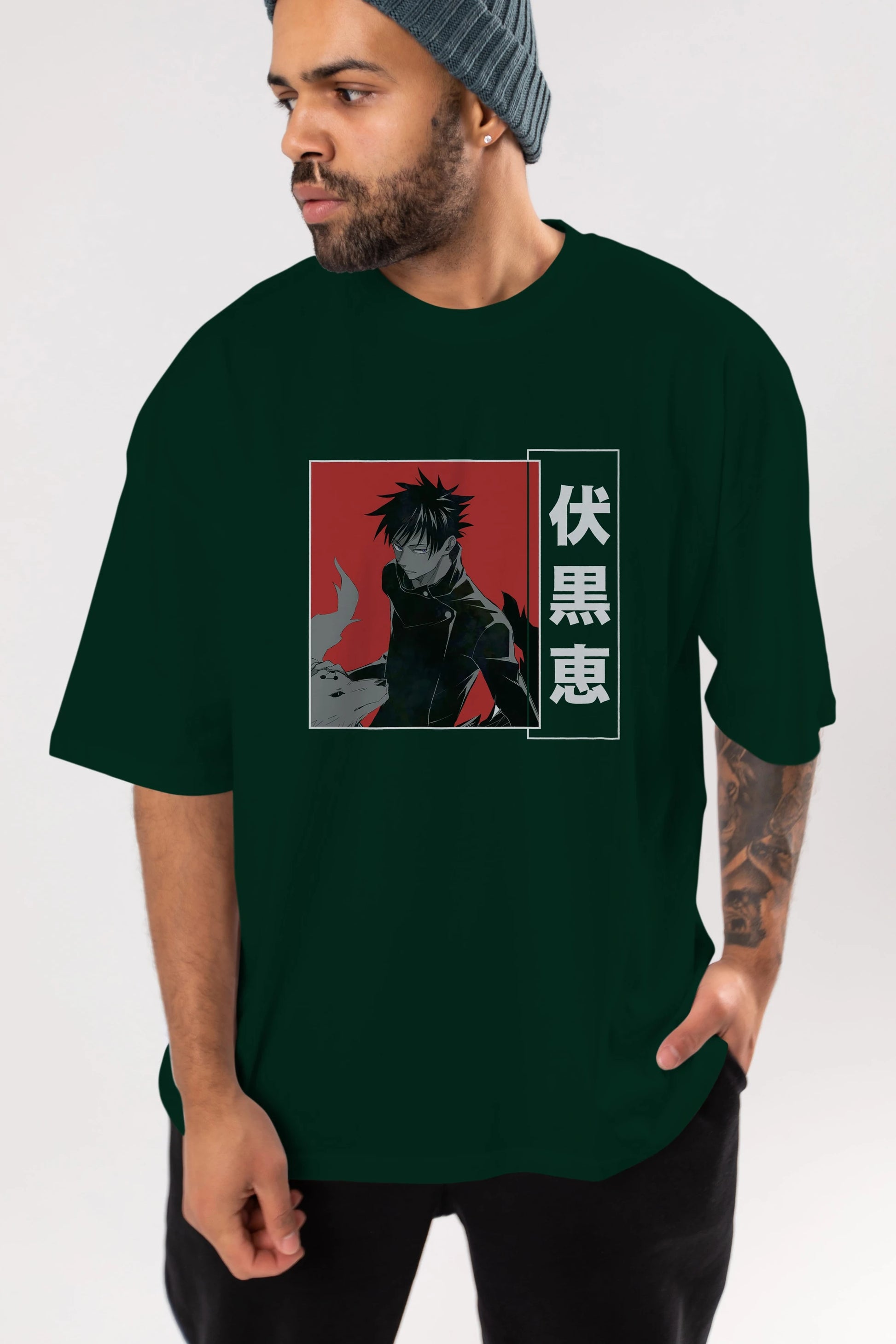 Megumi Fushiguro Anime Ön Baskılı Oversize t-shirt %100 pamuk Erkek Kadın Unisex