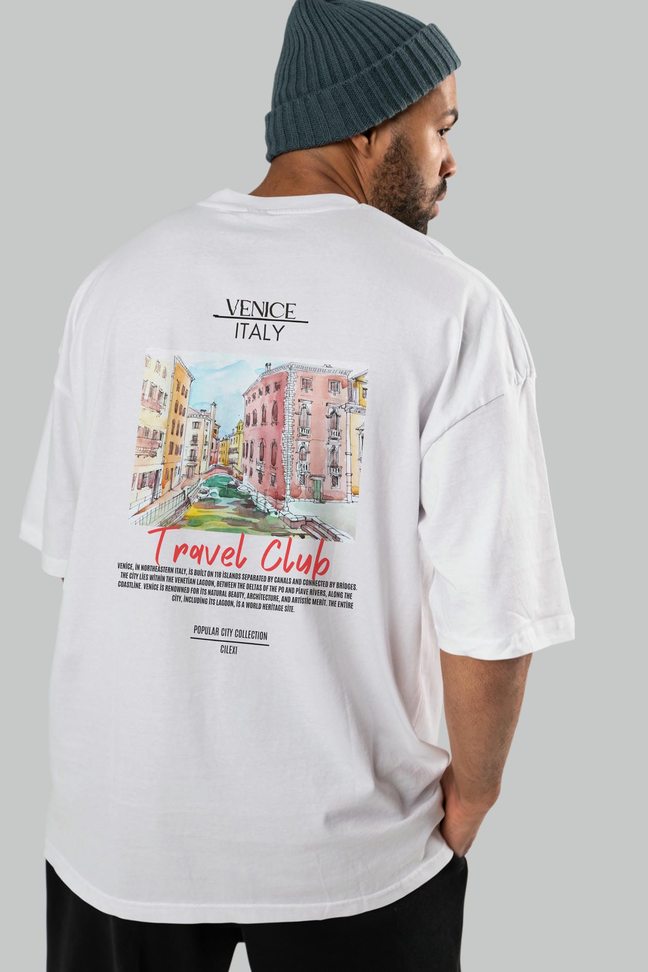 Venice İtaly Arka Baskılı Oversize t-shirt Erkek Kadın Pamuk Bisiklet Yaka tişort