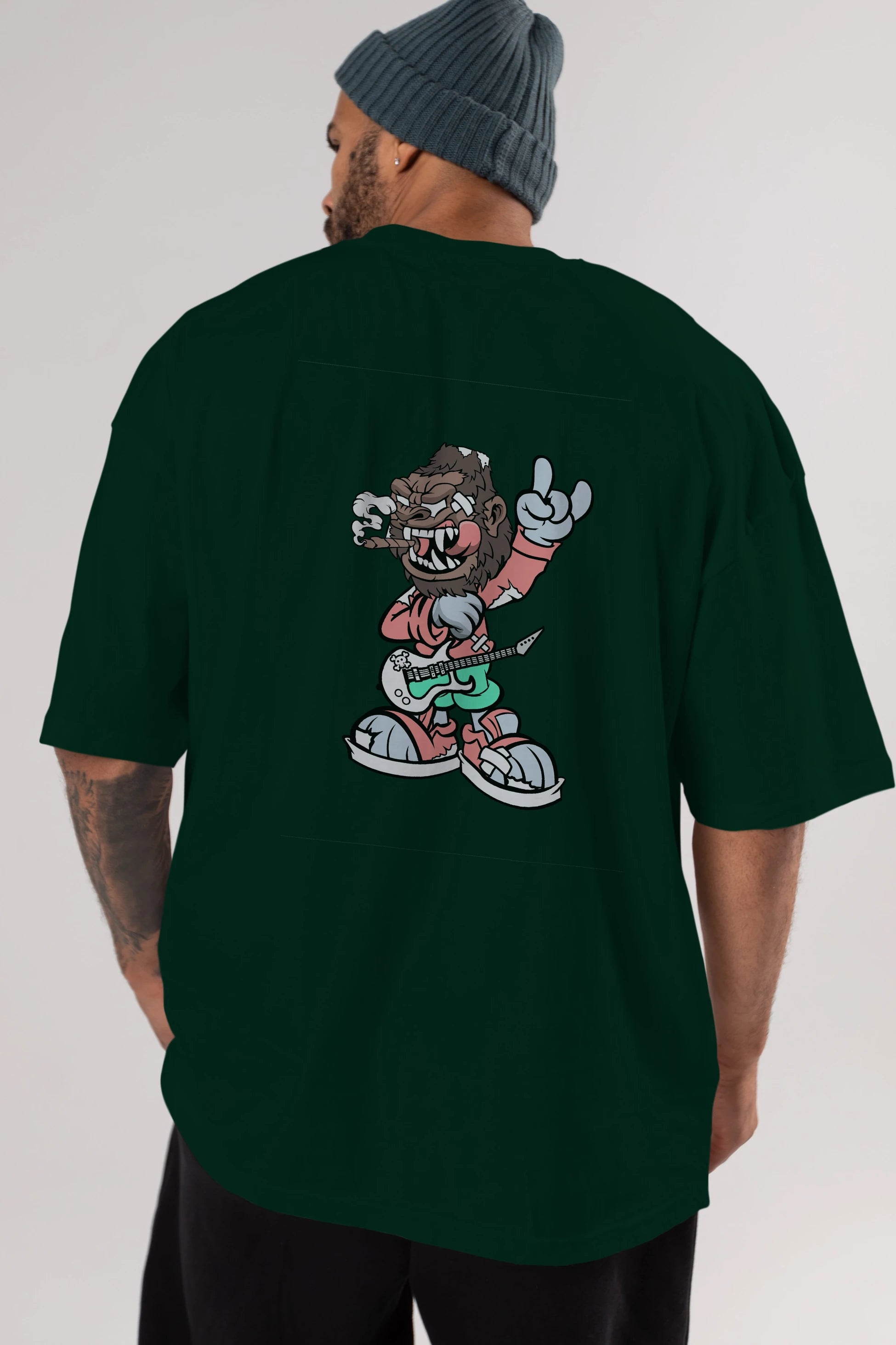 Gorilla Rockstar Arka Baskılı Oversize t-shirt Erkek Kadın Unisex %100 Pamuk tişort