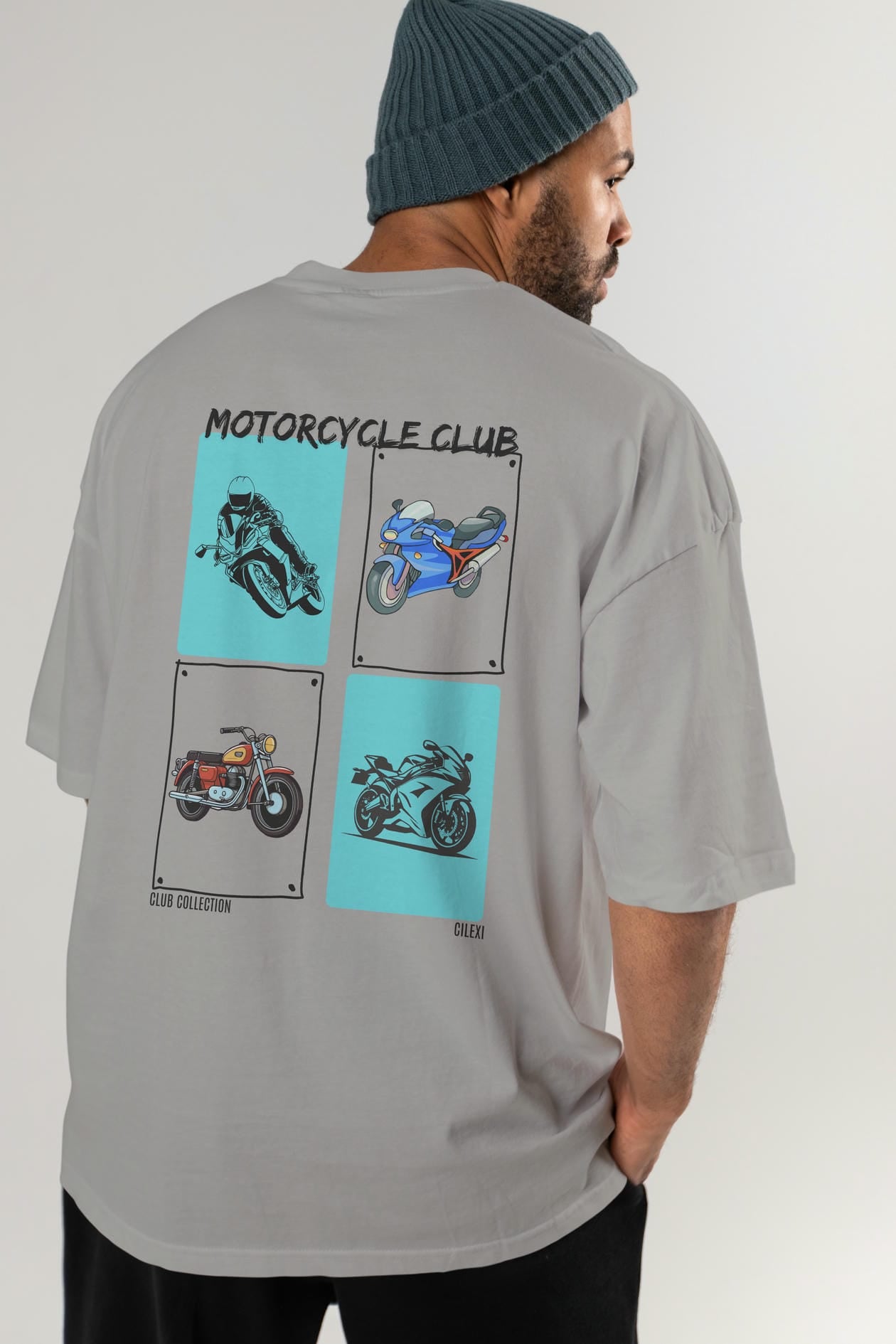 Motorcycle Club Arka Baskılı Oversize t-shirt Erkek Kadın %100 Pamuk Bisiklet Yaka tişort