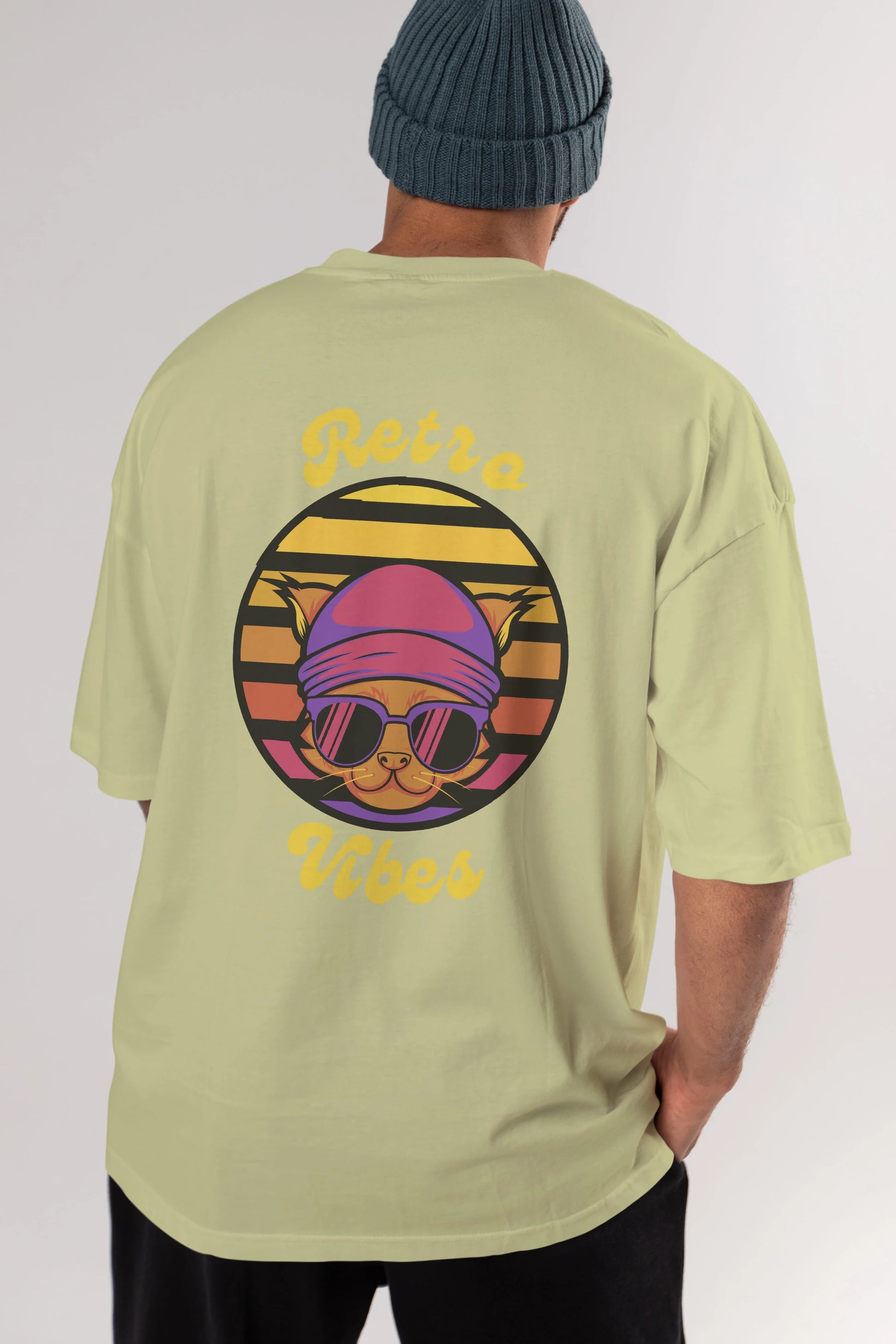 Cat Retro Vibes Arka Baskılı Oversize t-shirt Erkek Kadın Unisex
