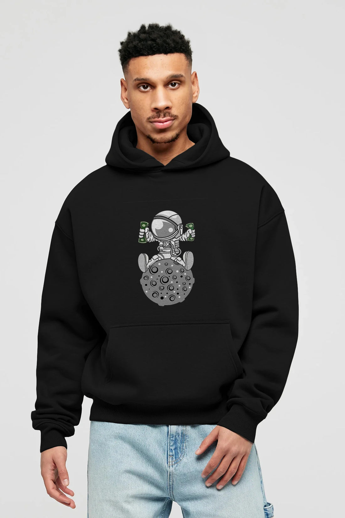 Astronaut Dollar Ön Baskılı Hoodie Oversize Kapüşonlu Sweatshirt Erkek Kadın Unisex