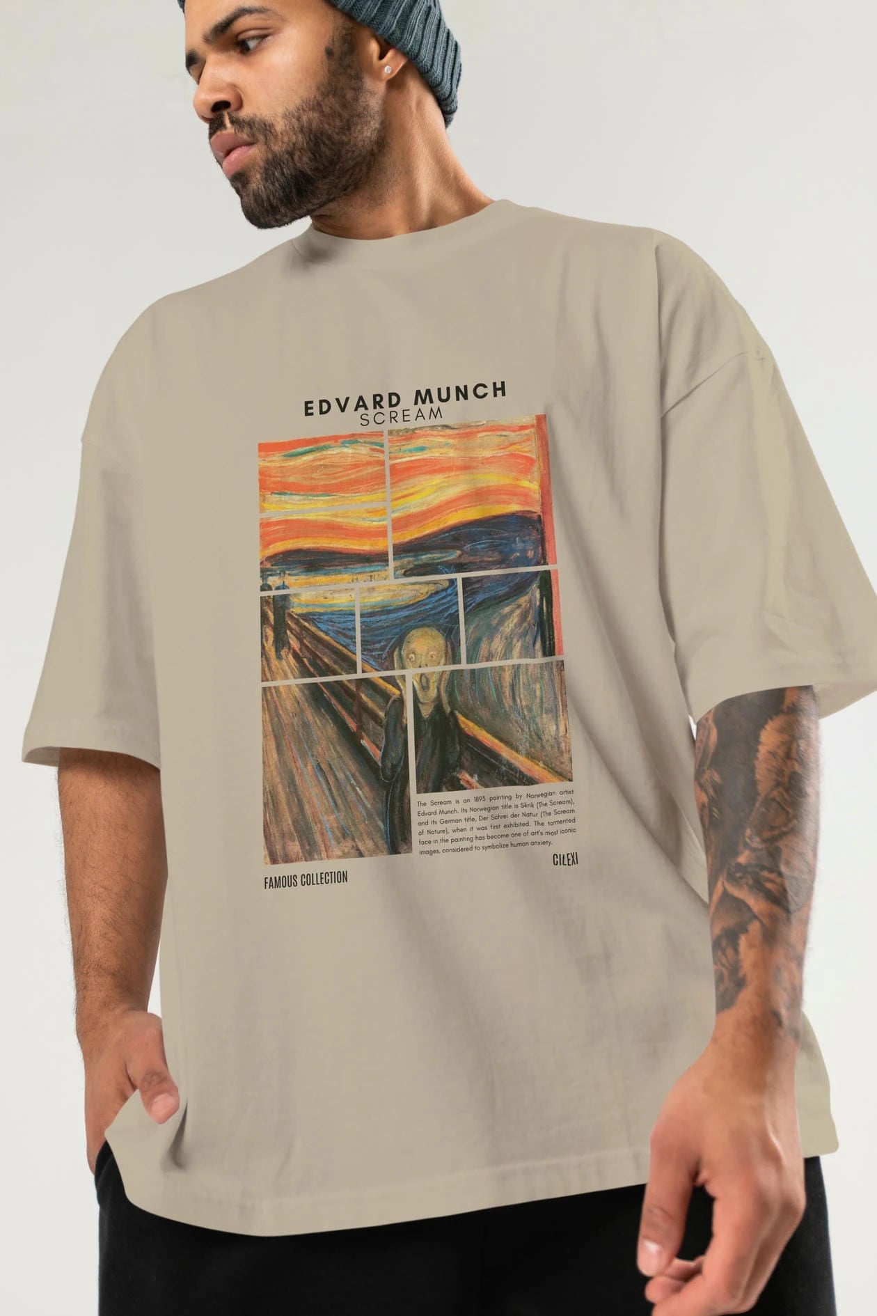 Edvard Munch Scream ön Baskılı Oversize t-shirt Erkek Kadın Bisiklet Yaka Pamuk tişort