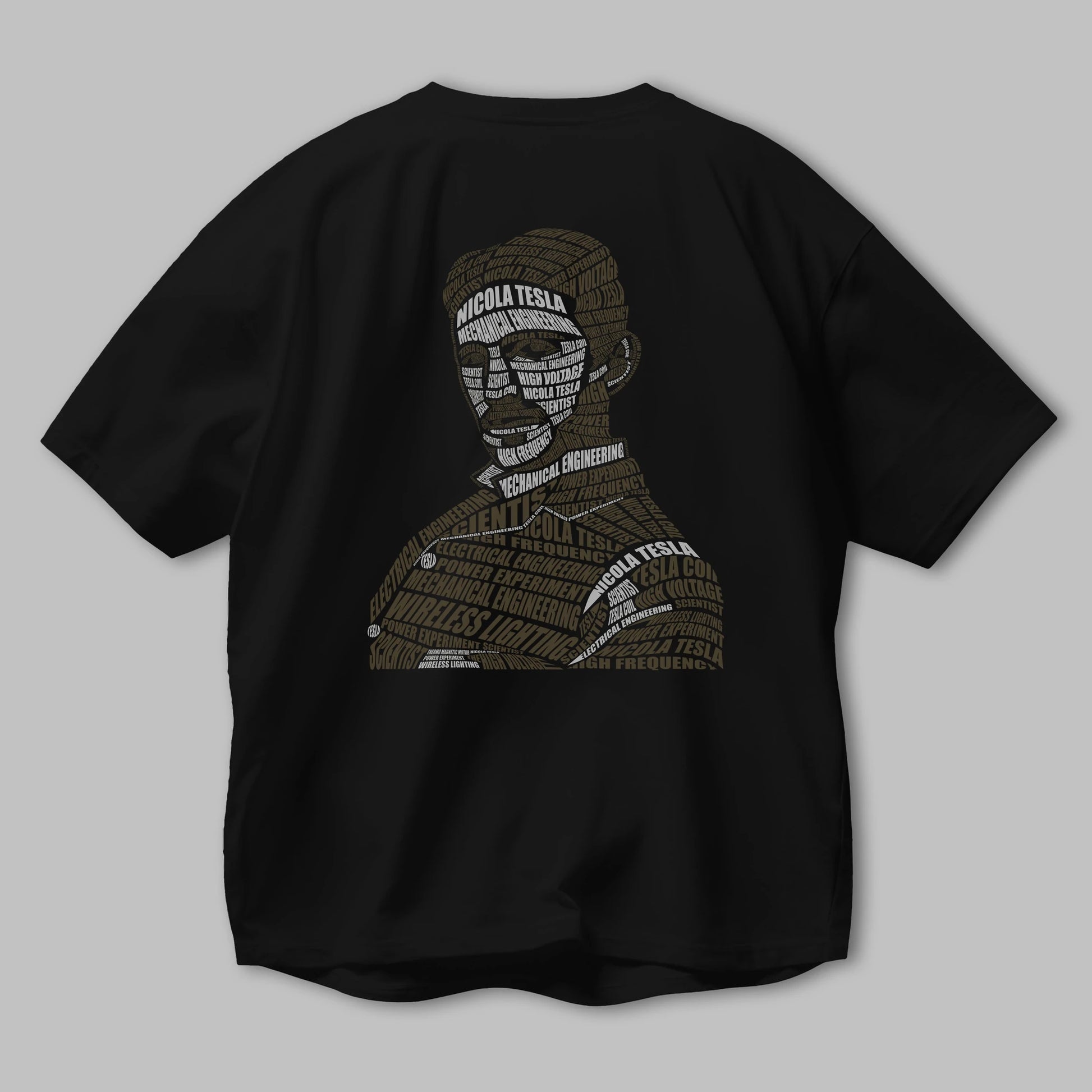 Nikola Tesla Calligram Arka Baskılı Oversize t-shirt %100 pamuk Erkek Kadın Unisex