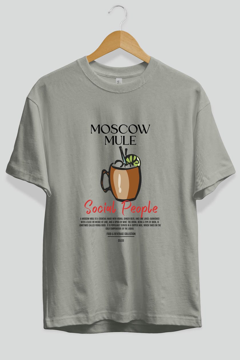 Moscow Mule Kokteyl Serisi ön Baskılı Oversize t-shirt Erkek Kadın %100 Pamuk Bisiklet Yaka tişort