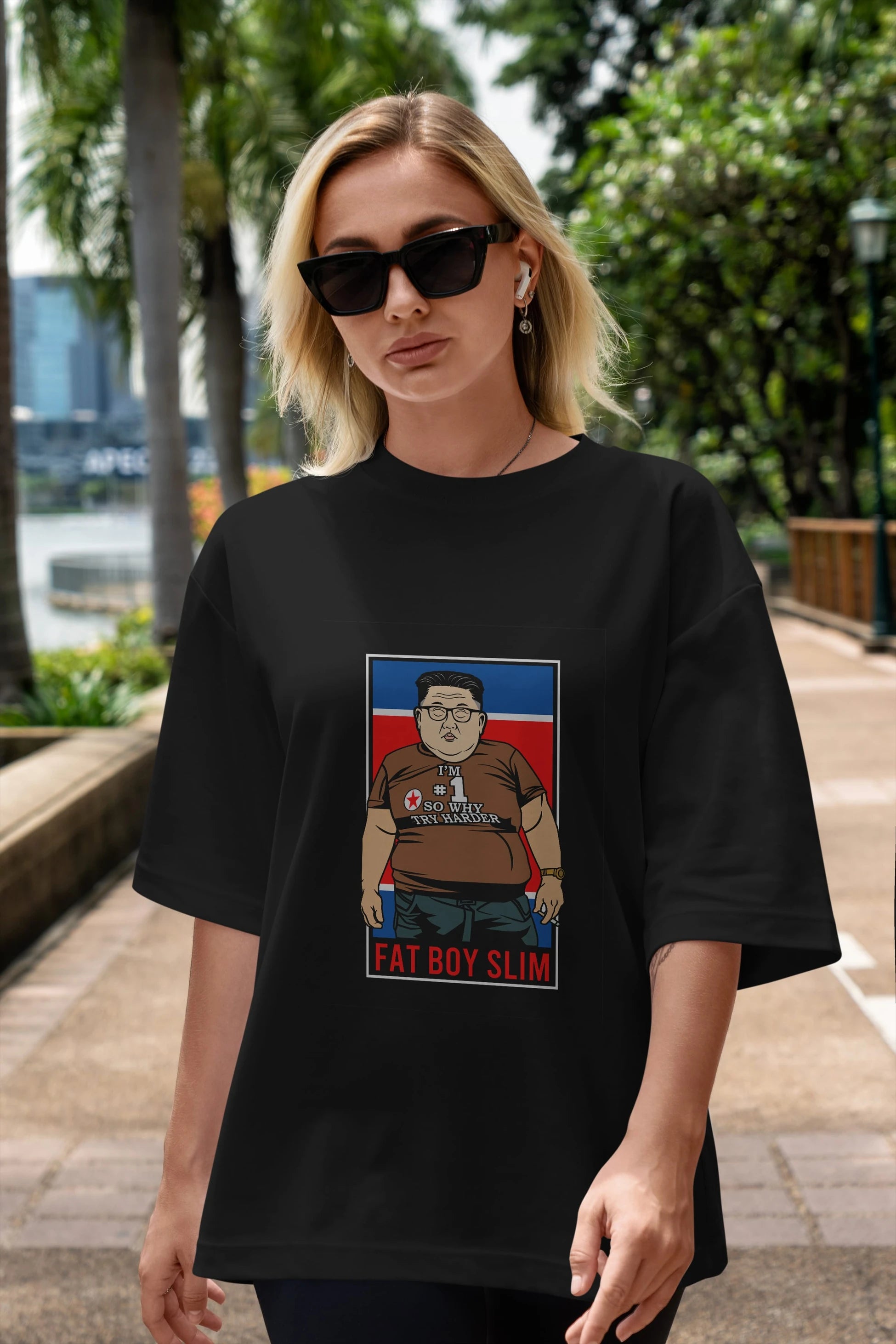 Fat Boy Slim Kim Jong Un Ön Baskılı Oversize t-shirt Erkek Kadın Unisex %100 Pamuk tişort