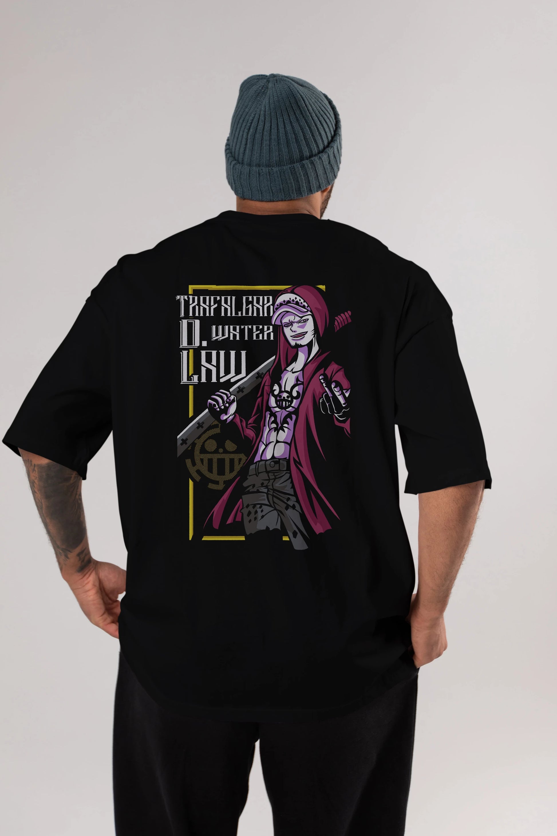 Trafalgar D. Water Law Anime Arka Baskılı Oversize t-shirt Erkek Kadın Unisex %100 pamuk tişort