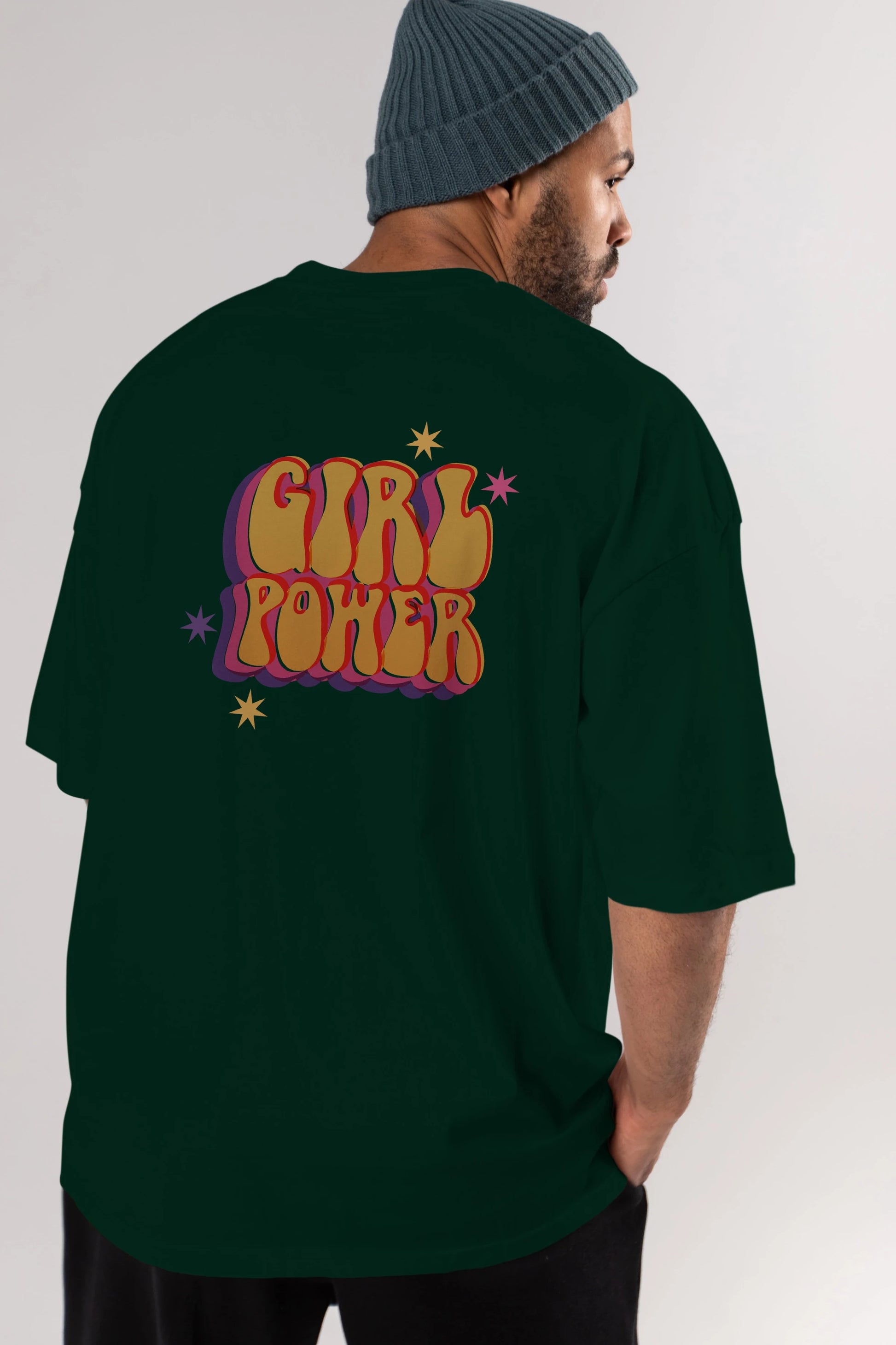 Girl Power Yazılı Arka Baskılı Oversize t-shirt Erkek Kadın Unisex