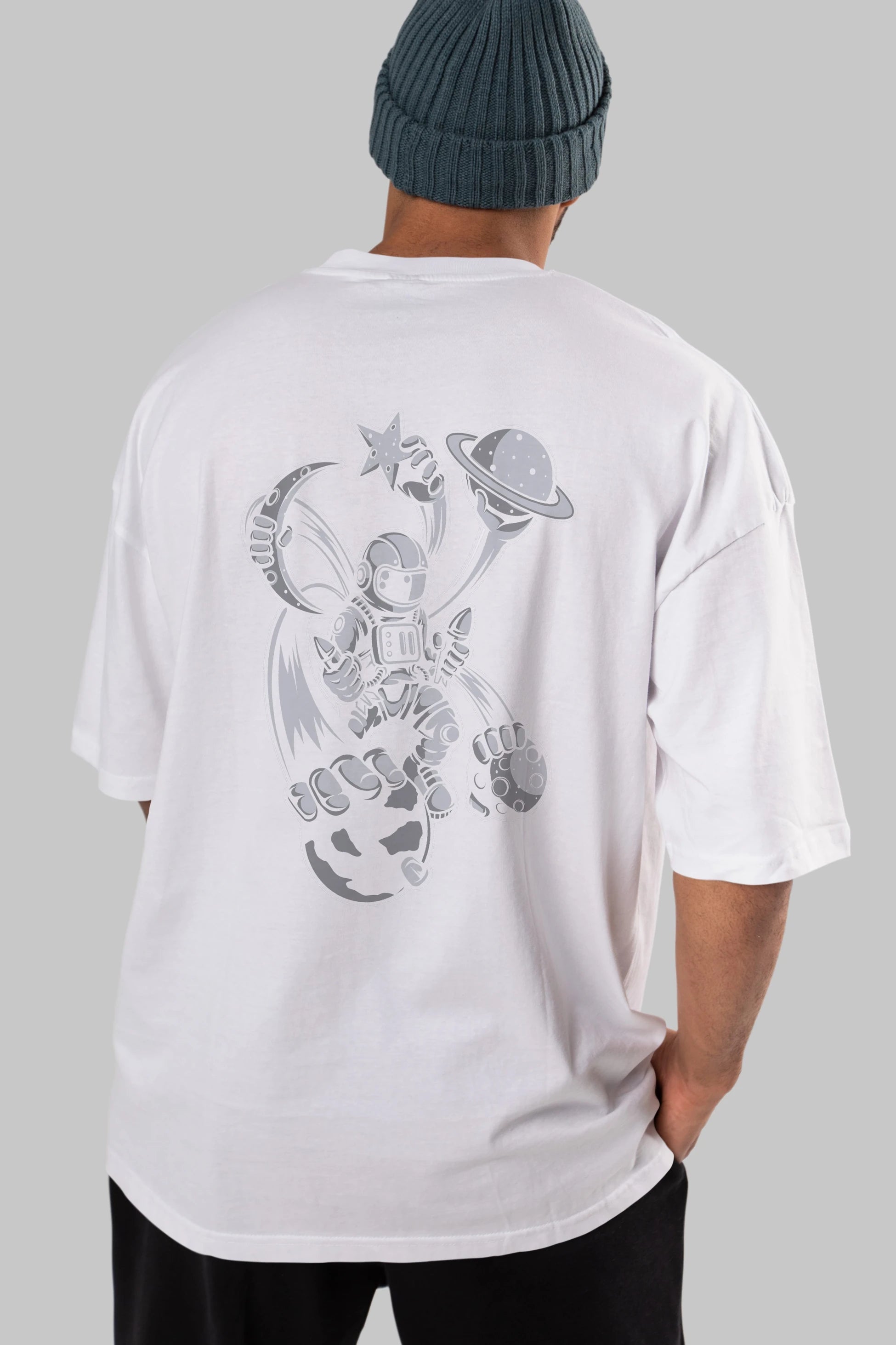 Astronaut Multiple Hands Arka Baskılı Oversize t-shirt Erkek Kadın Unisex