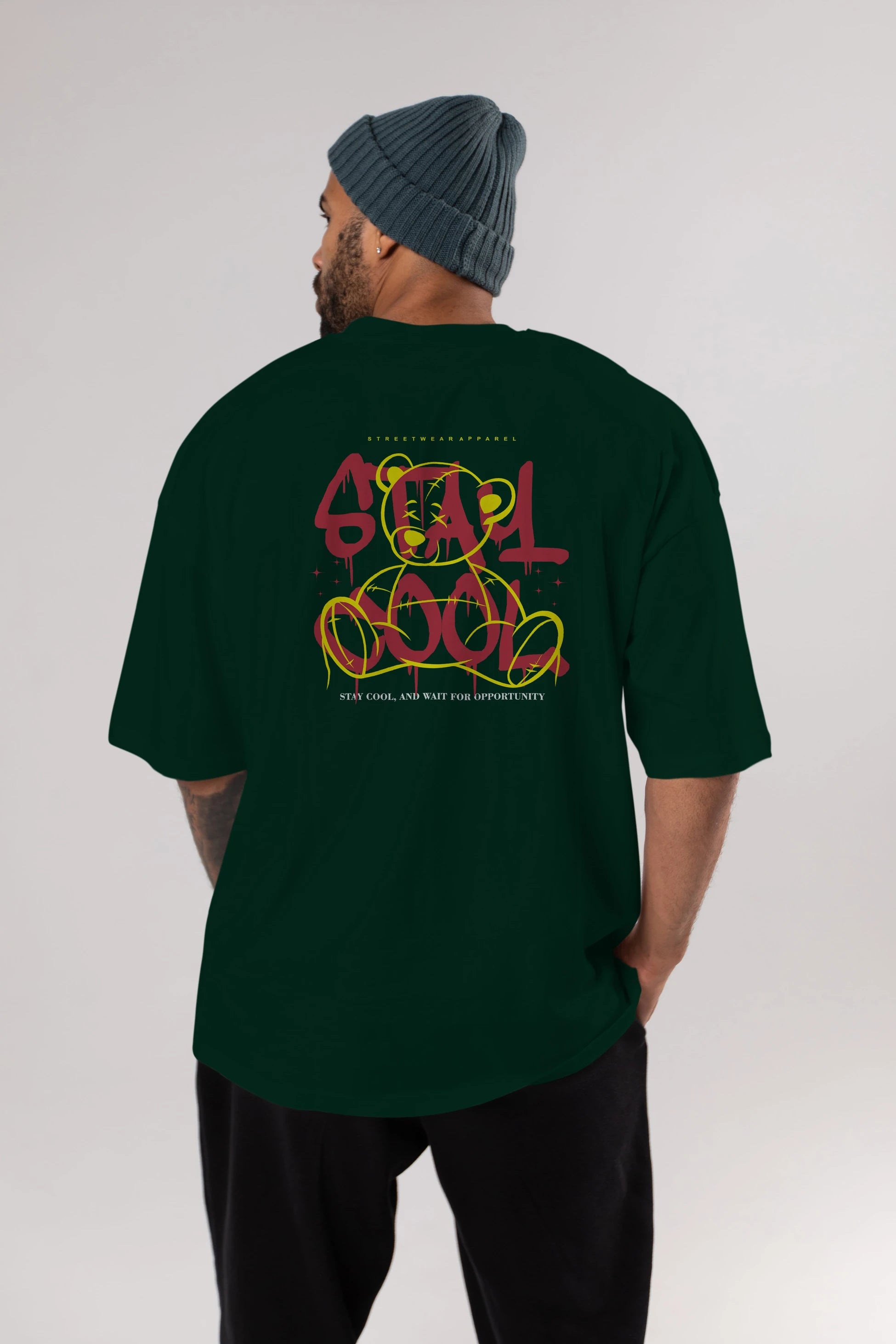 Teddy Bear Stay Cool 2 Arka Baskılı Oversize t-shirt Erkek Kadın Unisex