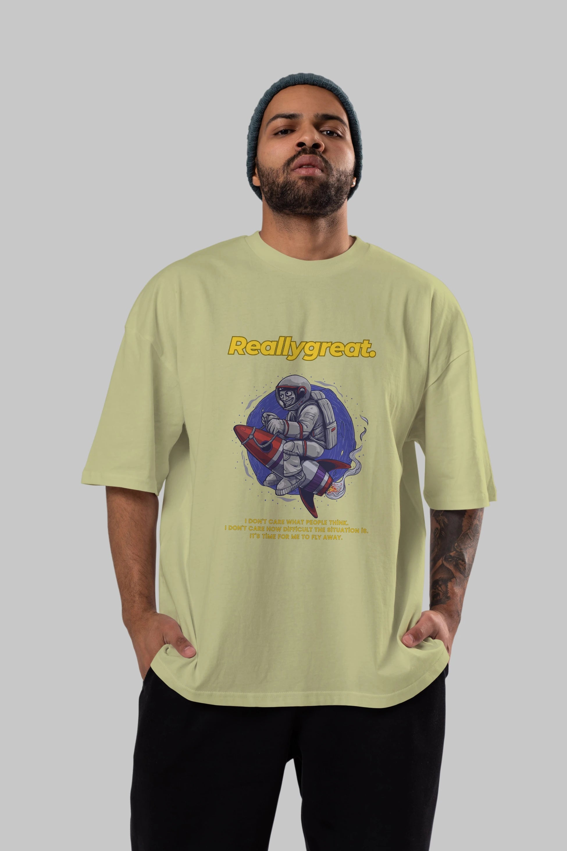 Reallygreat Astronaut Ön Baskılı Oversize t-shirt Erkek Kadın Unisex