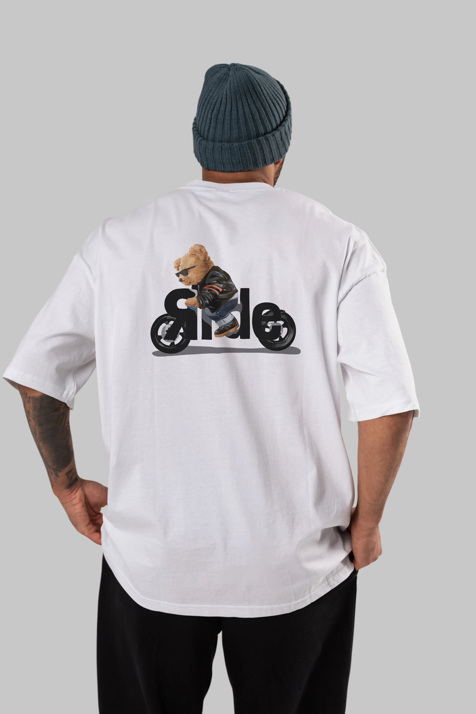 Teddy Bear Ride Arka Baskılı Oversize t-shirt Erkek Kadın Unisex %100 Pamuk