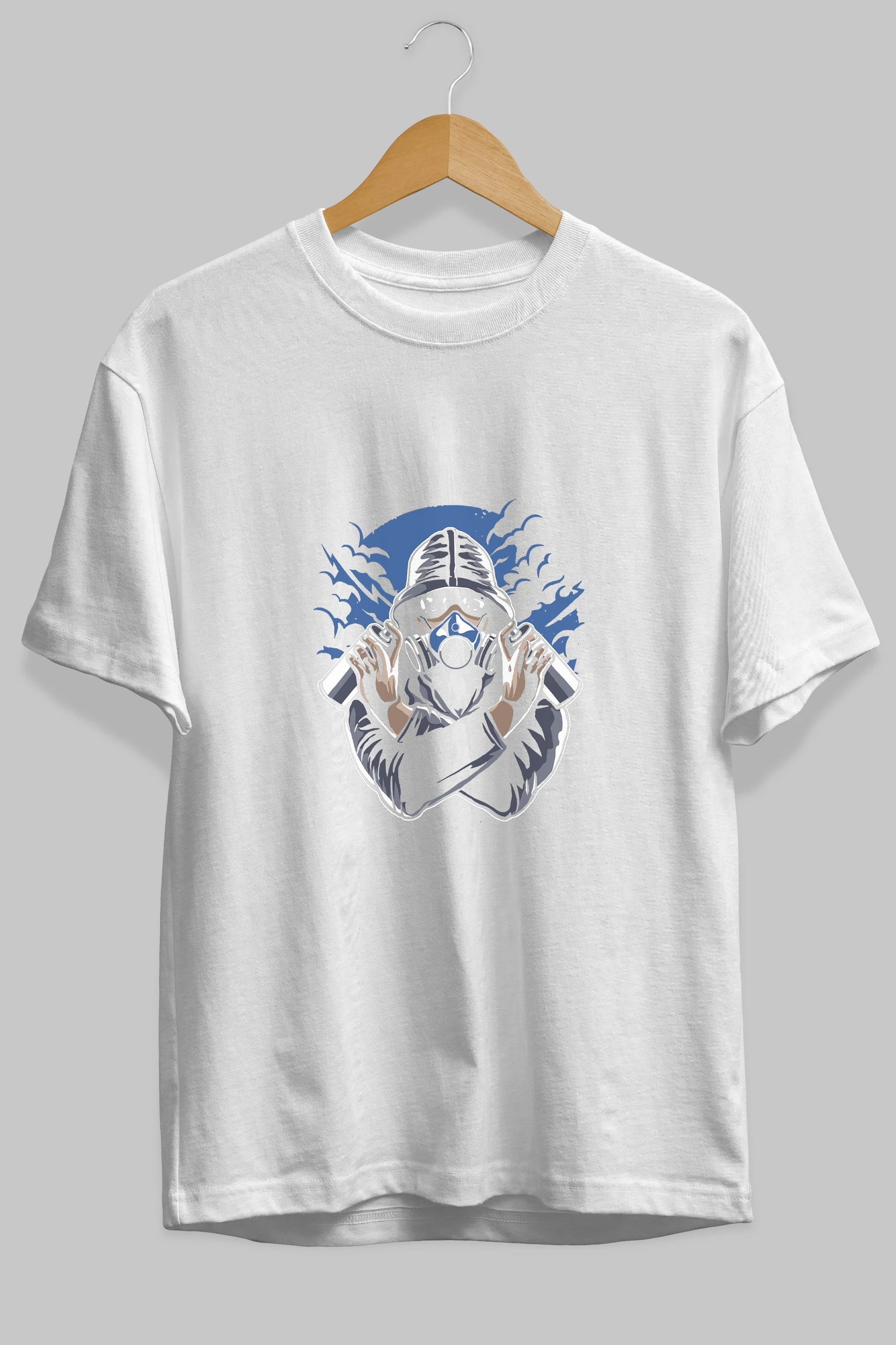 Graffiti Gasmask Ön Baskılı Oversize t-shirt Erkek Kadın Unisex %100 Pamuk tişort