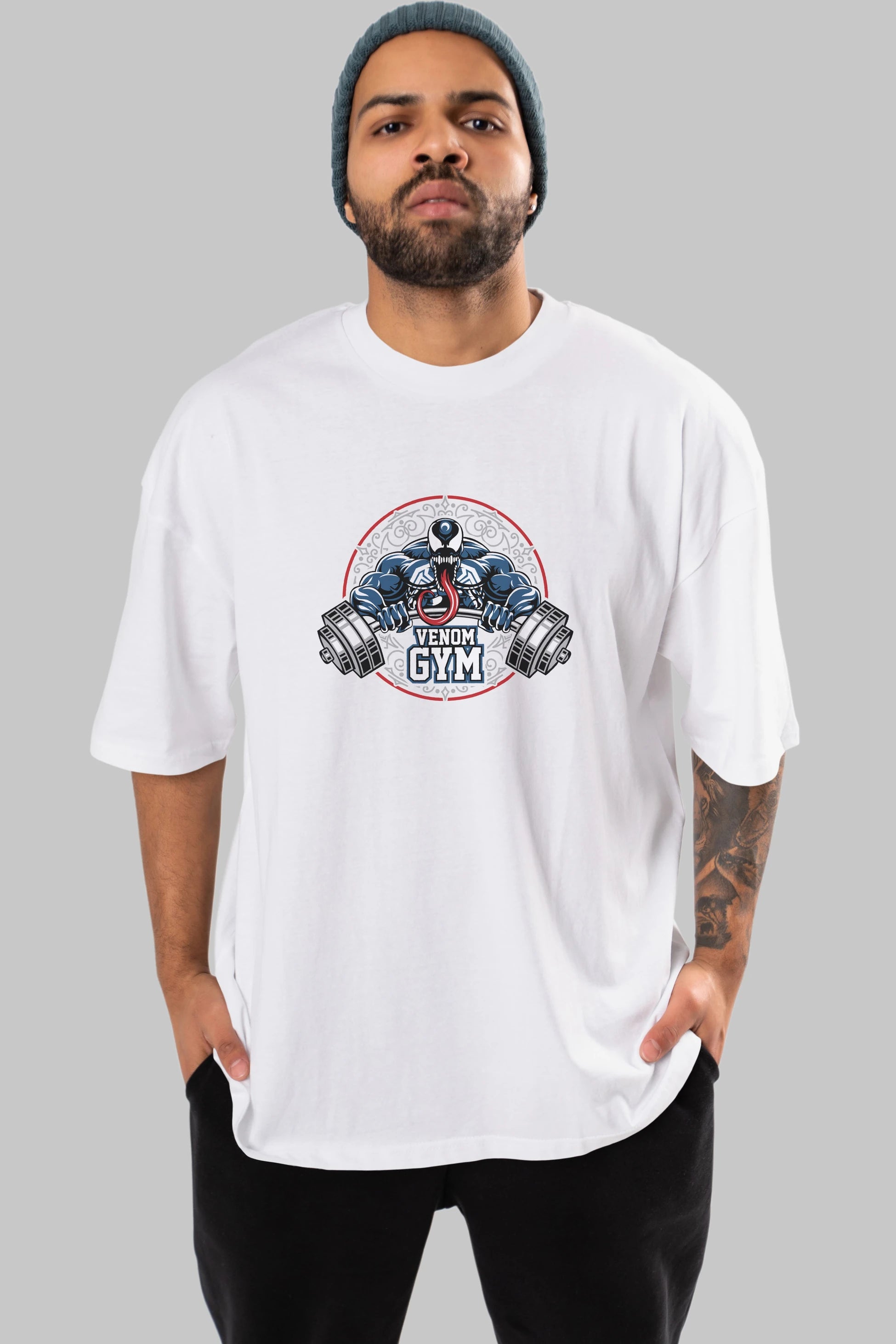 Venom GYM Ön Baskılı Oversize t-shirt Erkek Kadın Unisex %100 Pamuk Bisiklet Yaka tişort