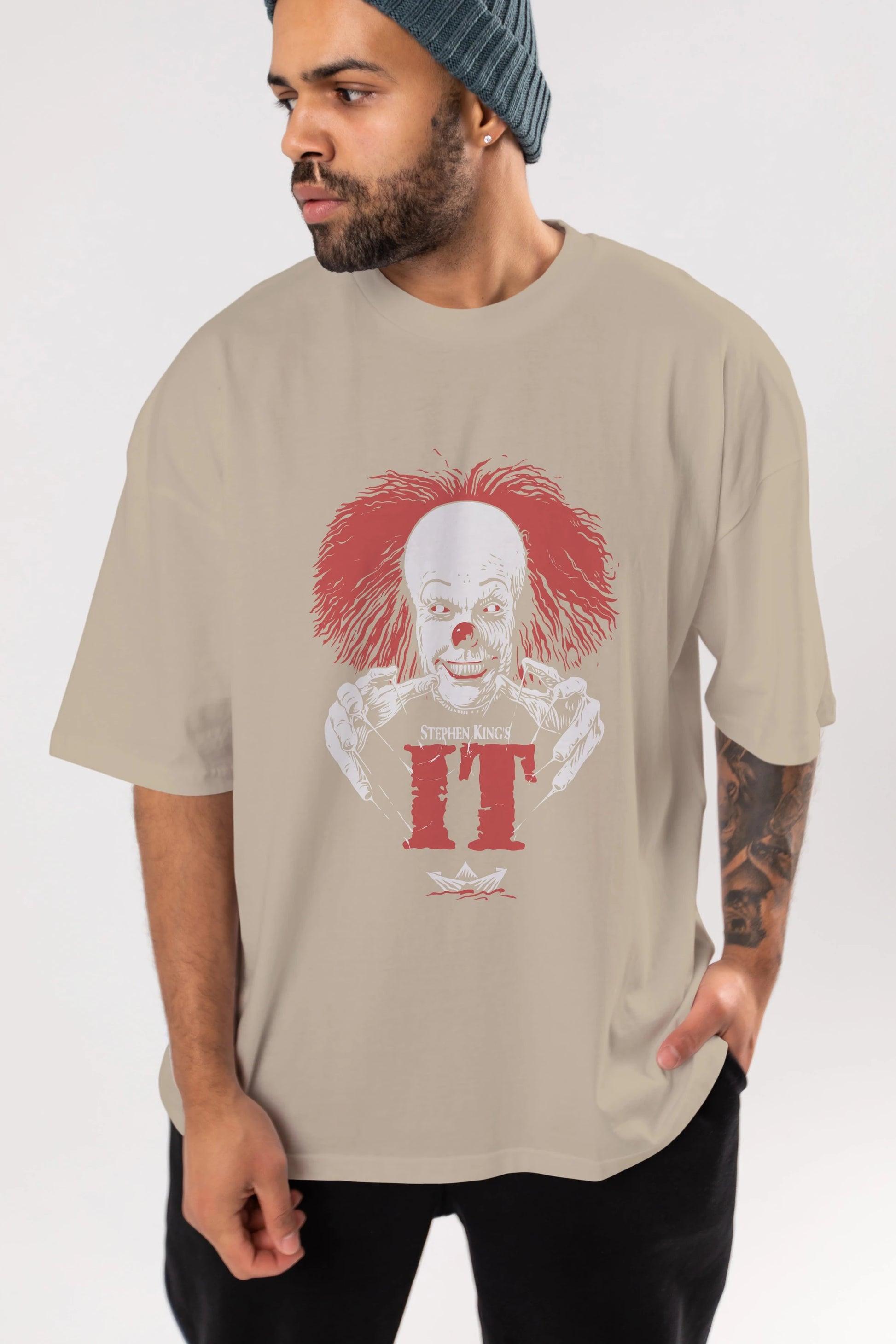 it Ön Baskılı Oversize t-shirt Erkek Kadın Unisex %100 Pamuk Bisiklet Yaka tişort