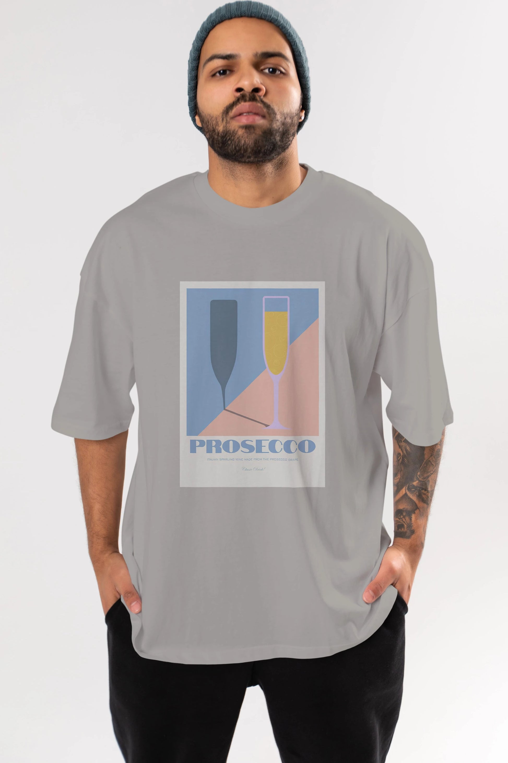 Prosecco Ön Baskılı Oversize t-shirt Erkek Kadın Unisex %100 Pamuk Bisiklet Yaka tişort