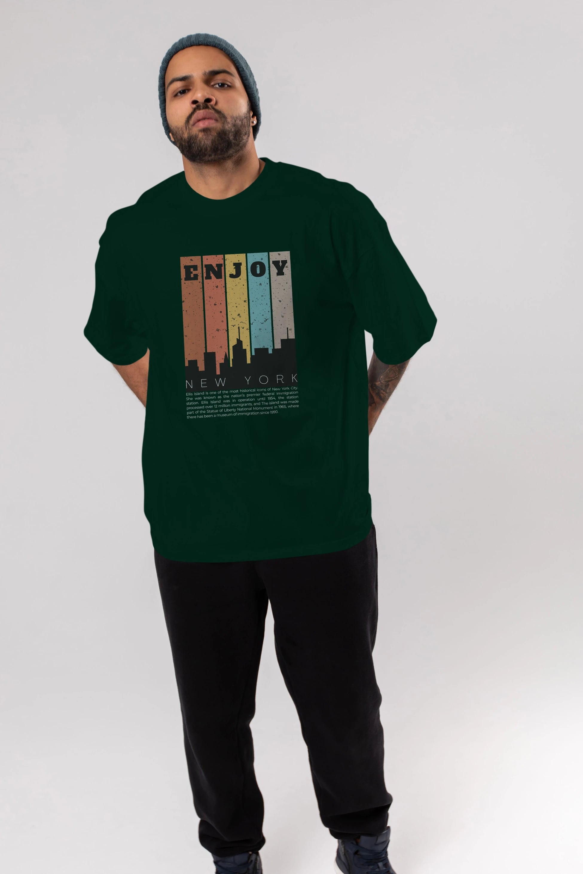 Enjoy New York Yazılı Ön Baskılı Oversize t-shirt Erkek Kadın Unisex