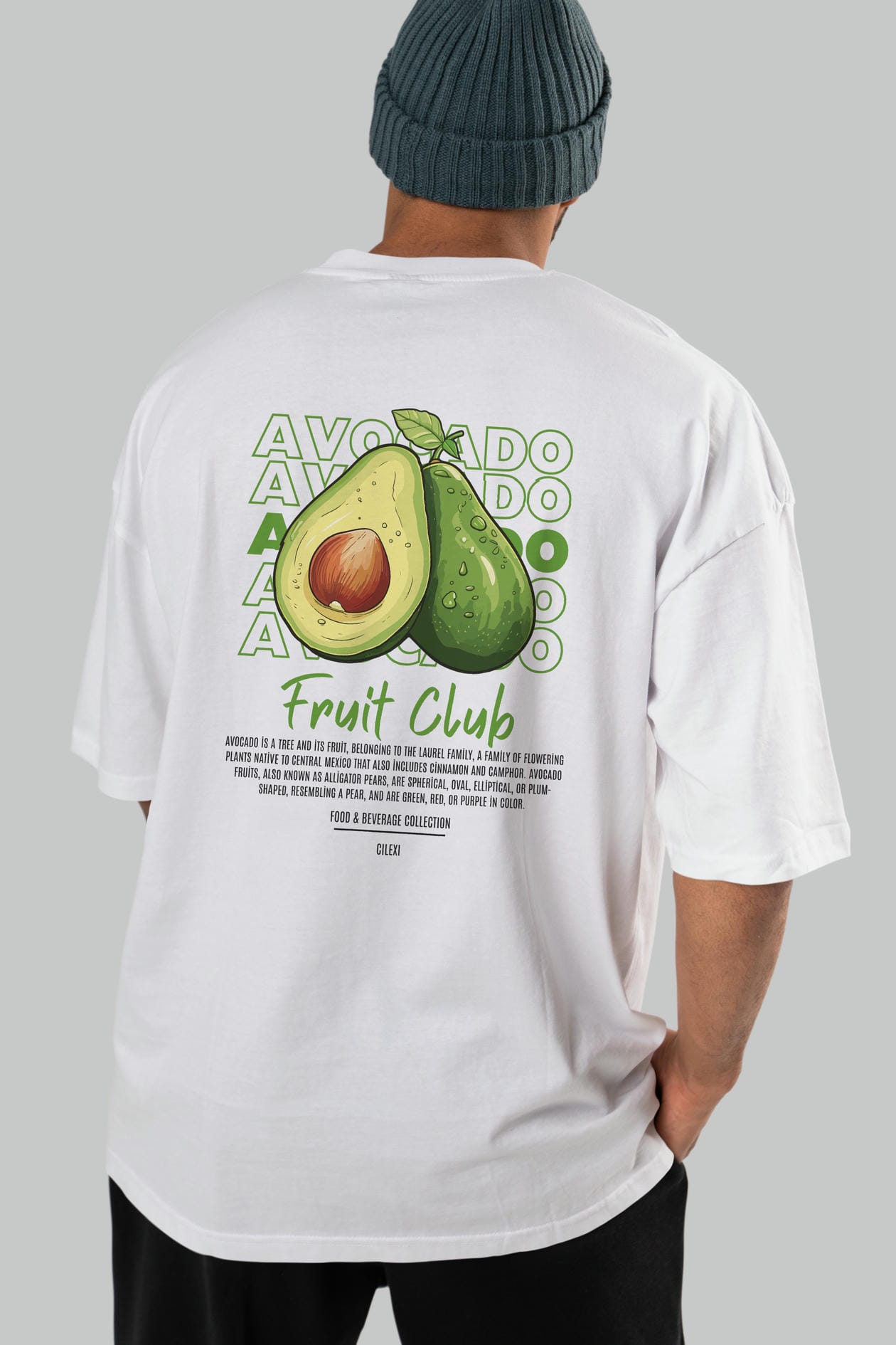 Avocado Arka Baskılı Oversize t-shirt Erkek Kadın Pamuk Bisiklet Yaka tişort