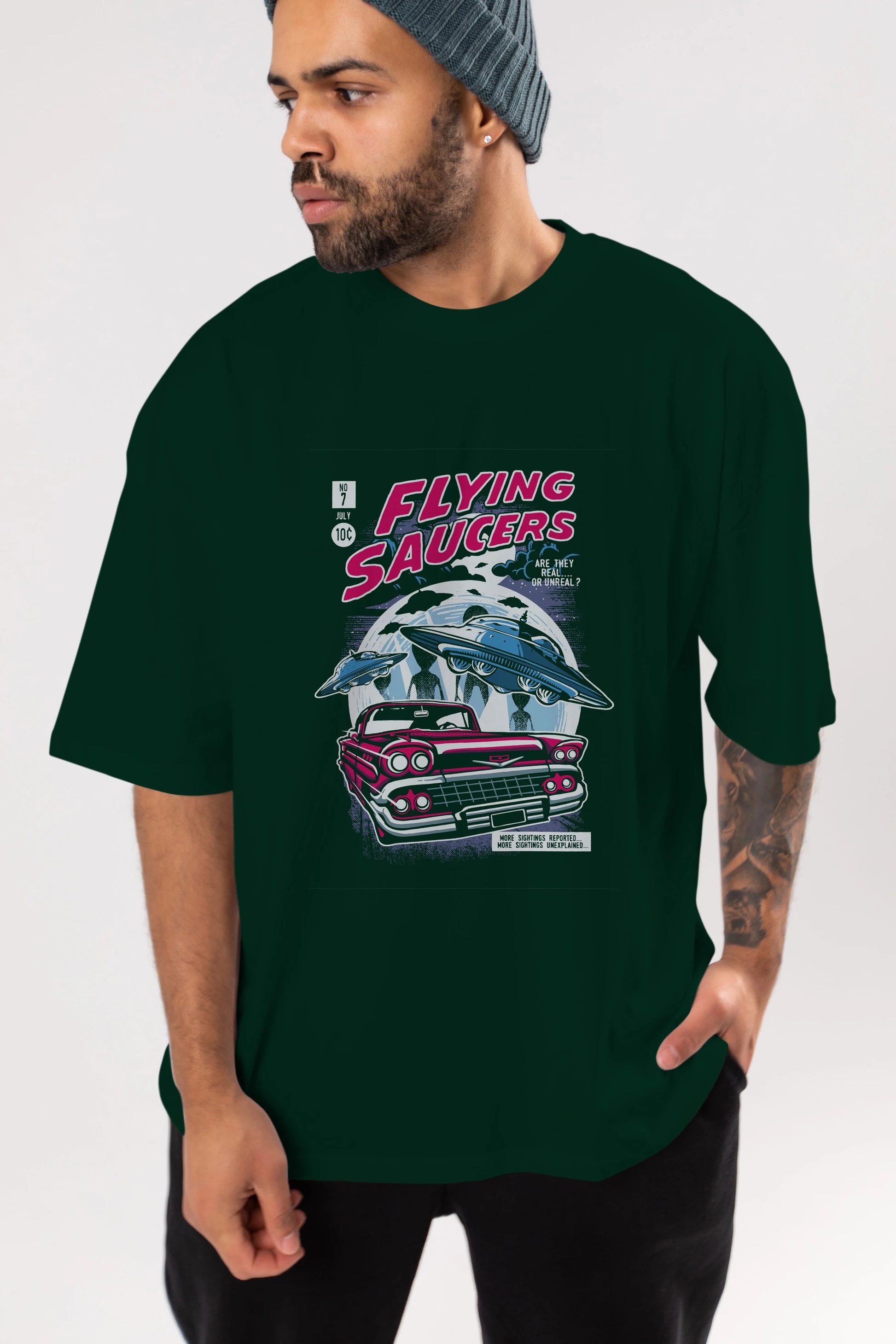 Flying Saucers Ön Baskılı Oversize t-shirt Erkek Kadın Unisex %100 Pamuk tişort