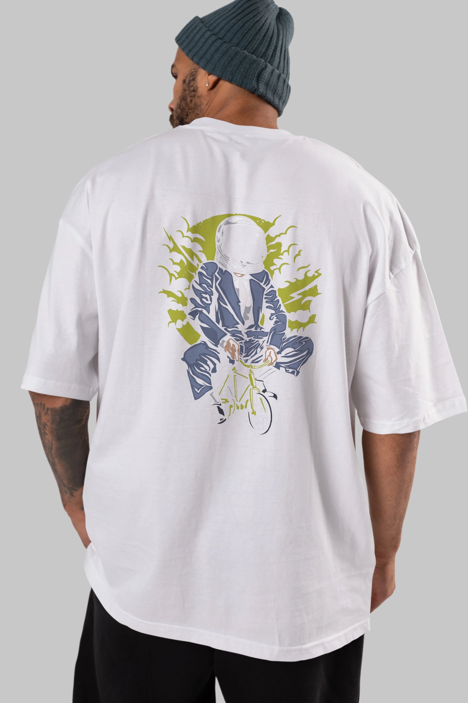 Bike To The Moon Arka Baskılı Oversize t-shirt Erkek Kadın Unisex %100 Pamuk