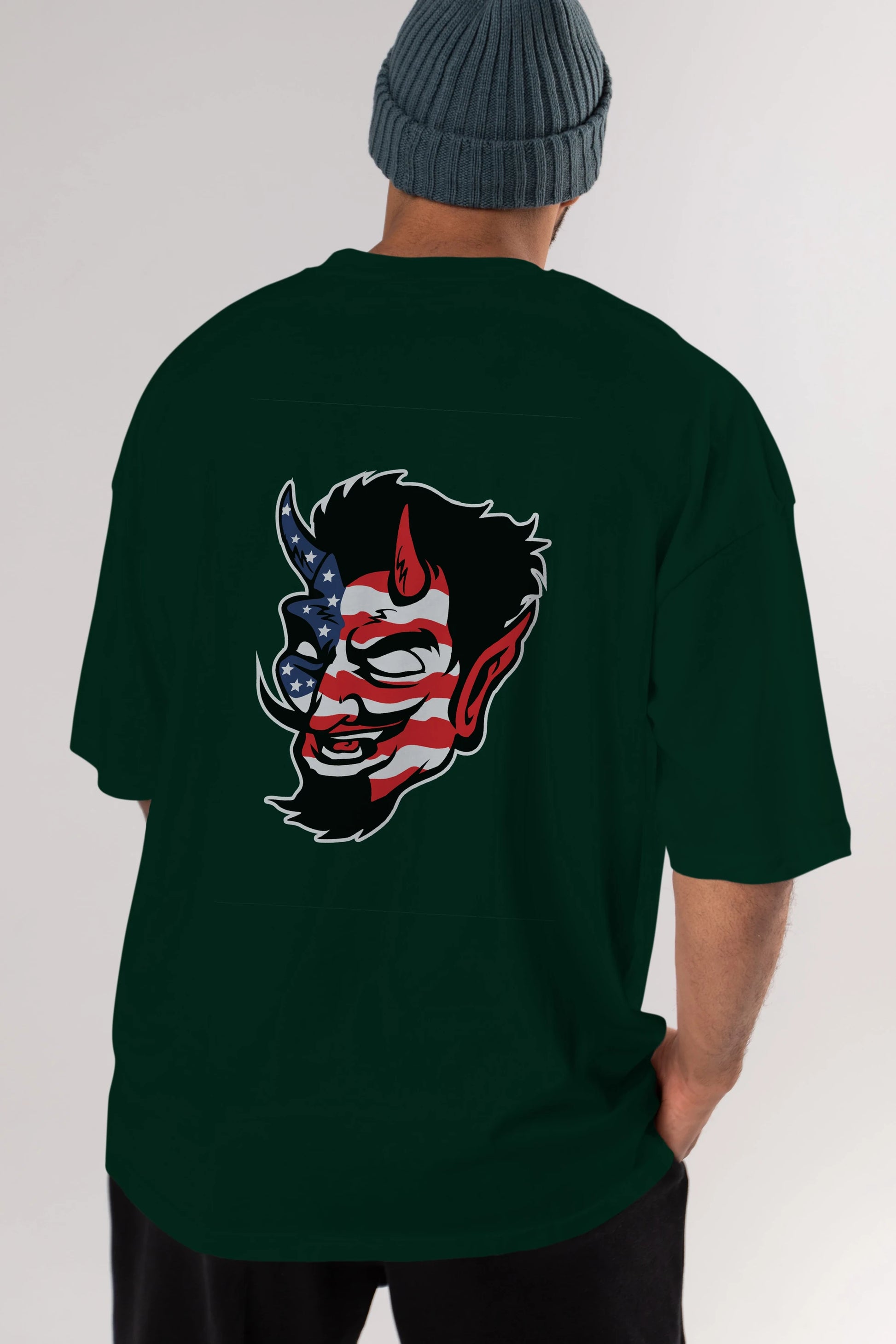 American Devil Arka Baskılı Oversize t-shirt Erkek Kadın Unisex %100 Pamuk tişort