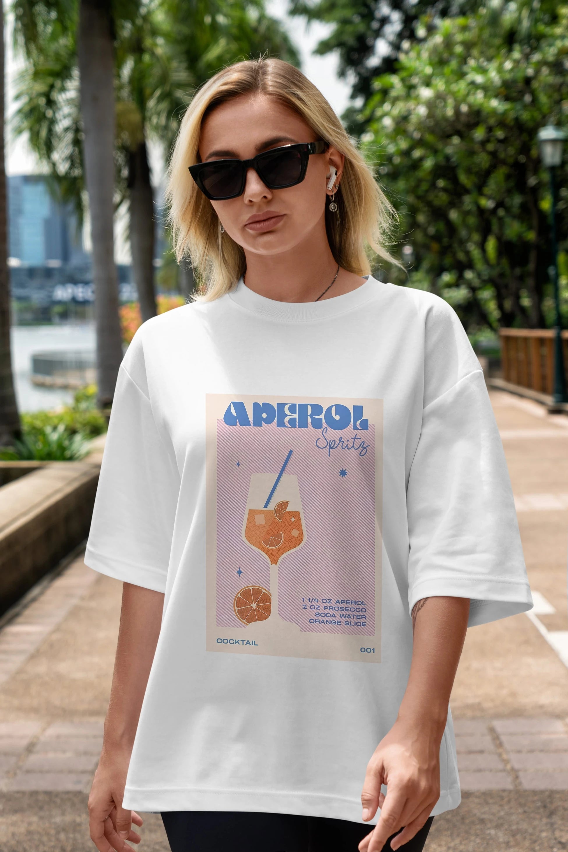Aperol Spritz Ön Baskılı Oversize t-shirt Erkek Kadın Unisex %100 Pamuk Bisiklet Yaka tişort