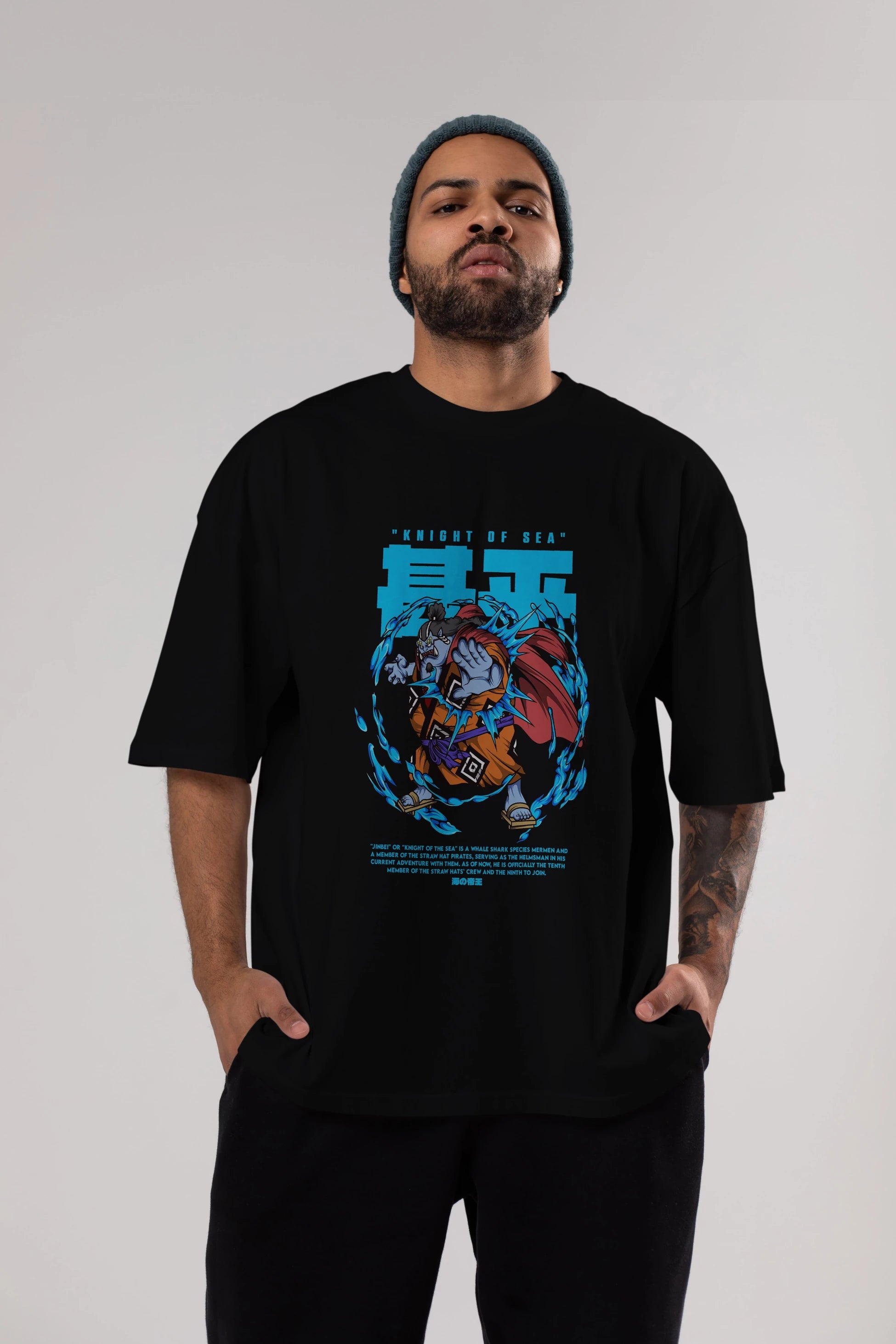 Jinbei Anime Ön Baskılı Oversize t-shirt %100 pamuk Erkek Kadın Unisex