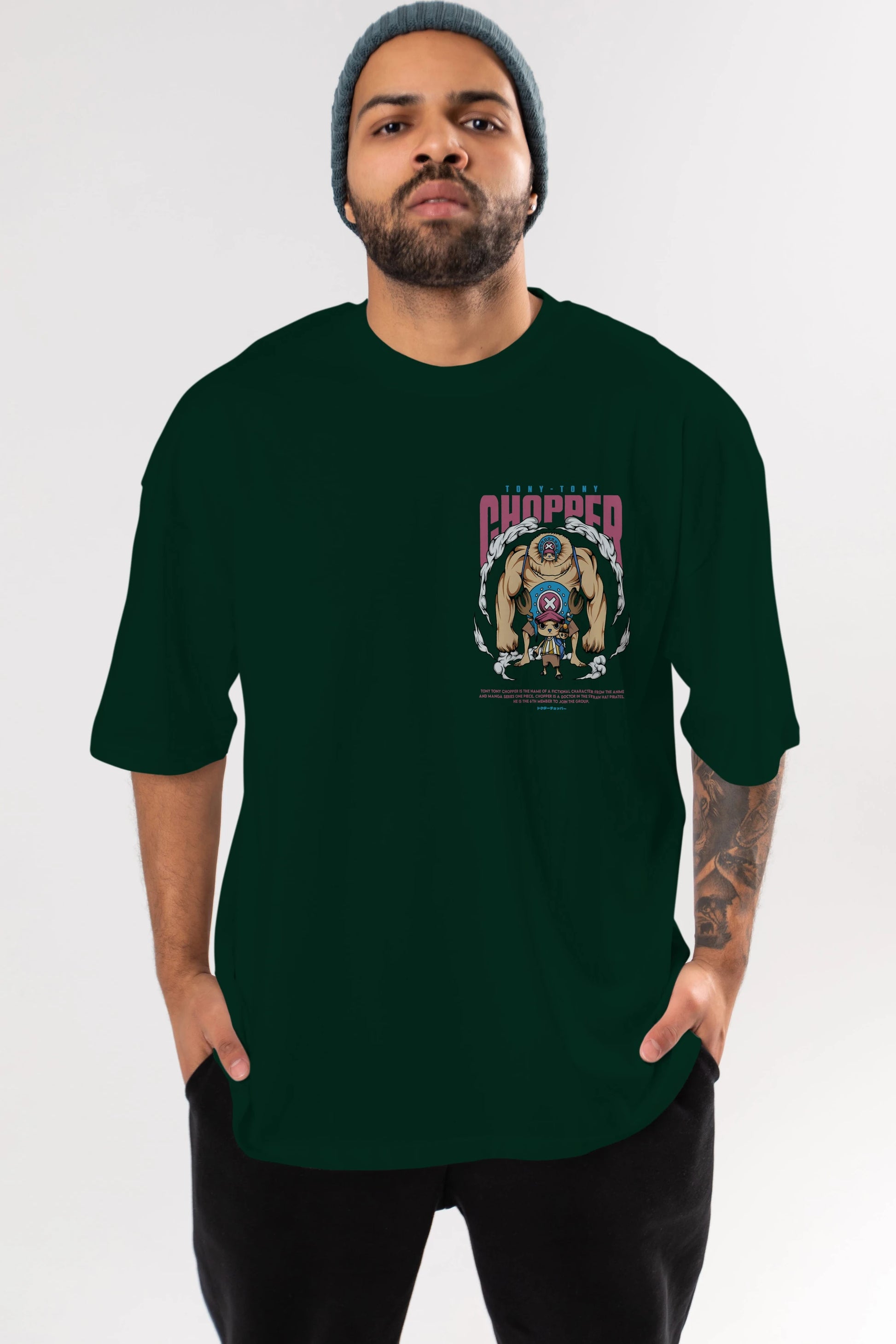Tony Tony Chopper Ön Sol Baskılı Oversize t-shirt Erkek Kadın Unisex %100 Pamuk Bisiklet Yaka tişort