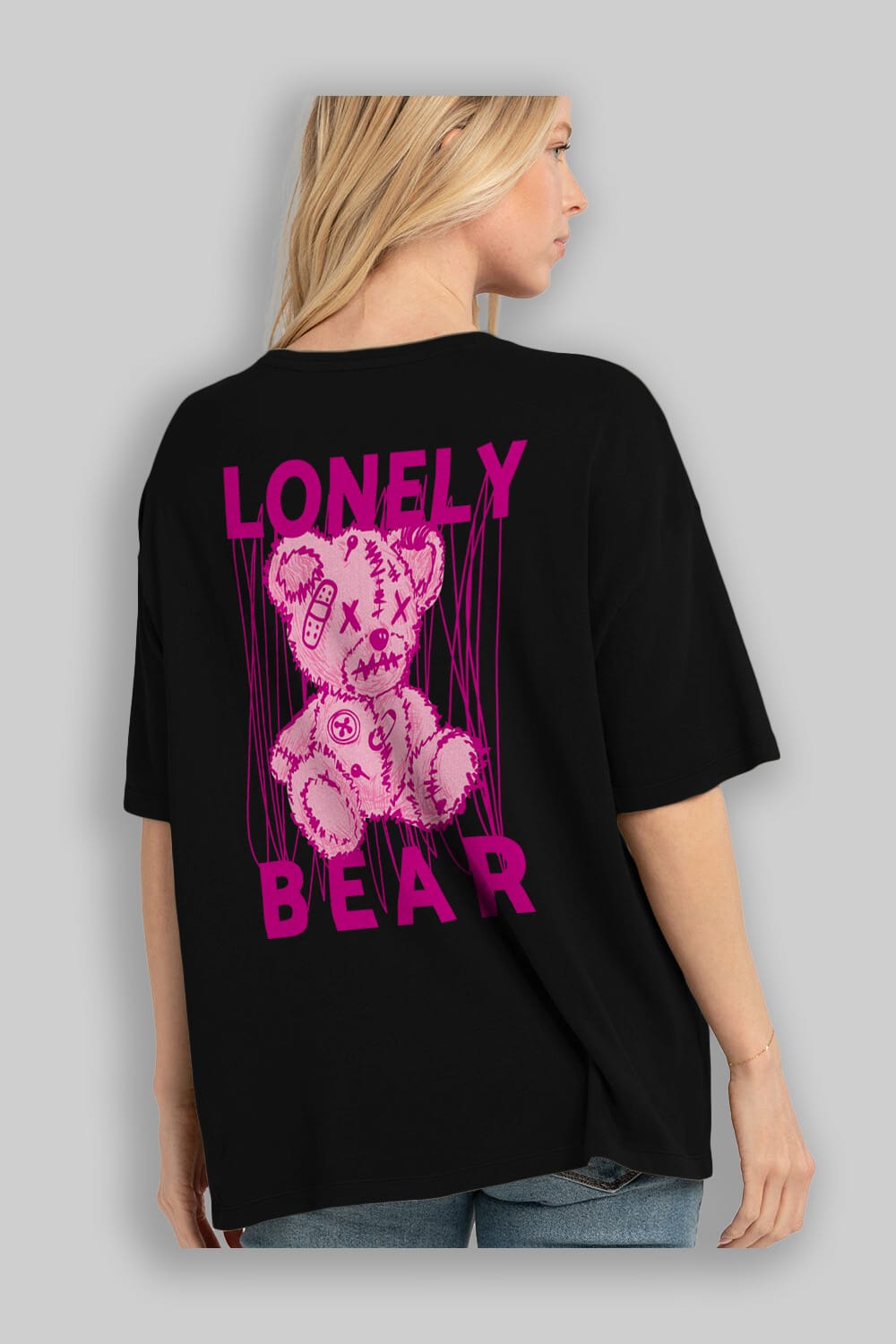 Lonely Bear Arka Baskılı Oversize t-shirt Erkek Kadın Unisex