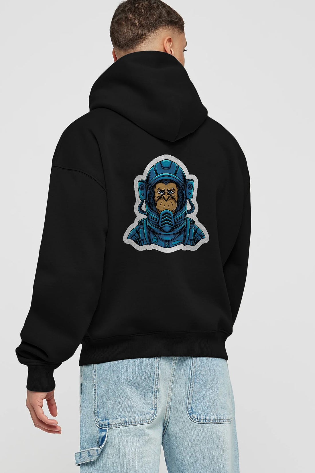 Astromonkey Sticker Arka Baskılı Hoodie Oversize Kapüşonlu Sweatshirt Erkek Kadın Unisex