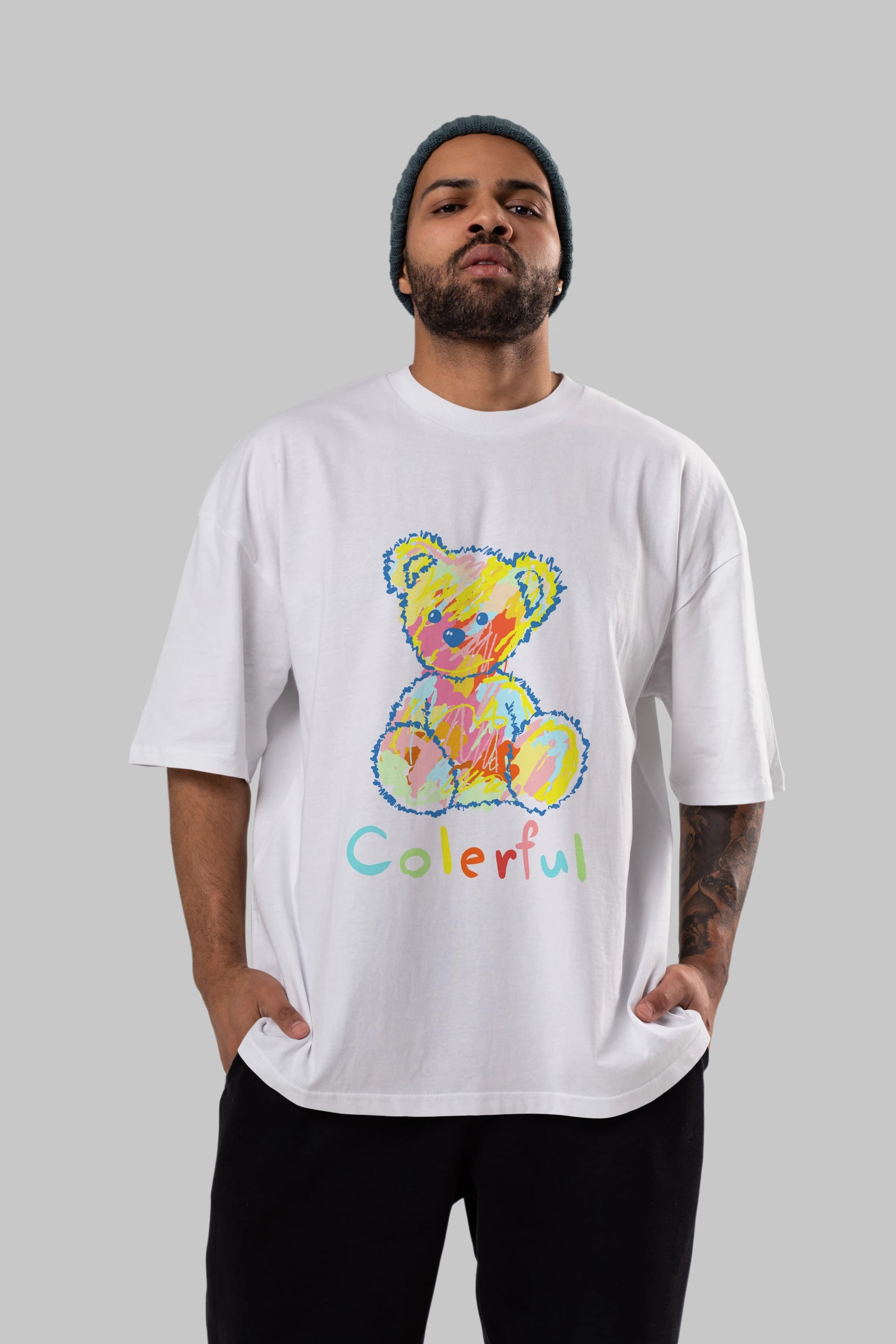 Colerful Bear Ön Baskılı Oversize t-shirt Erkek Kadın Unisex
