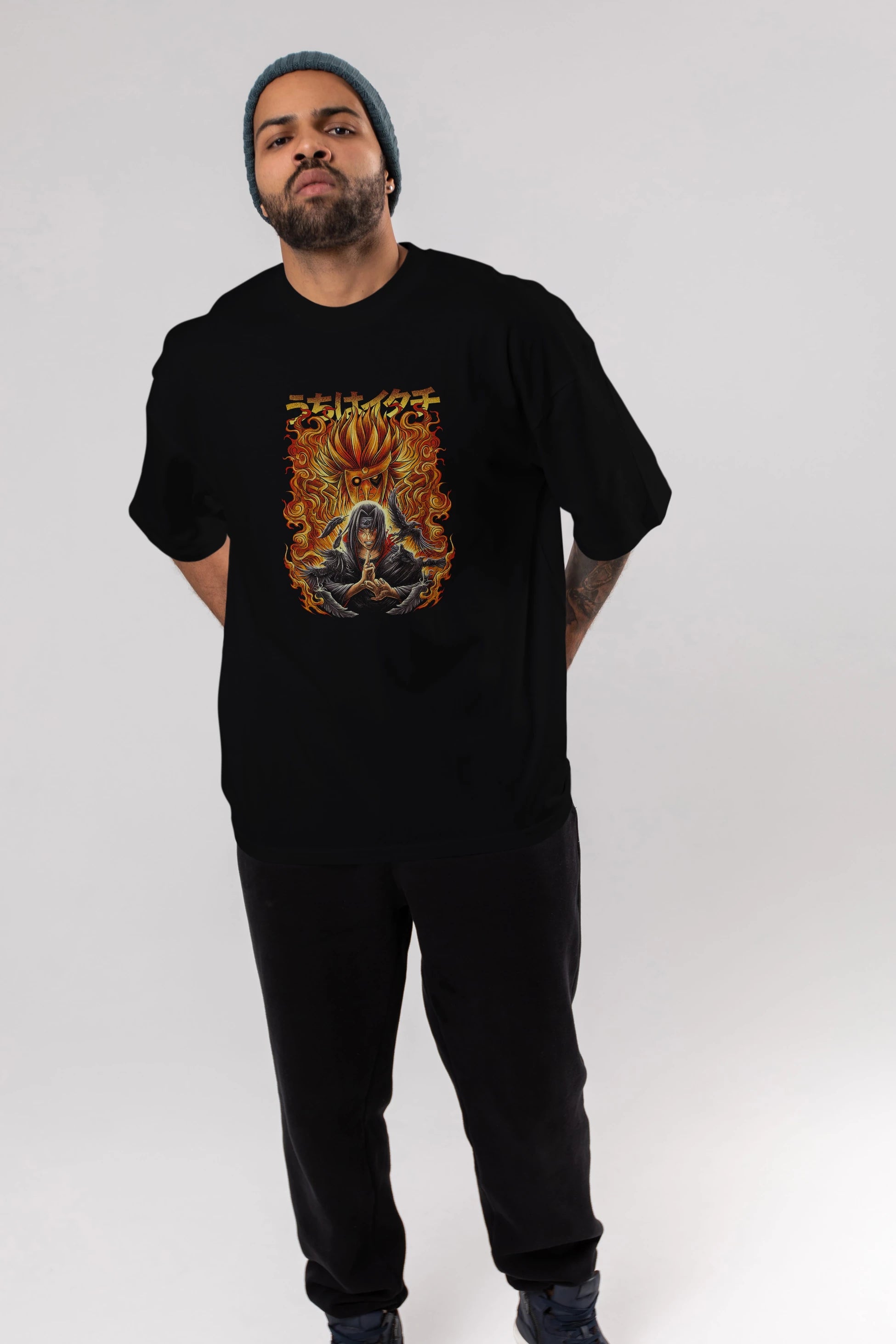 NARUTO ITACHI UCHIHA Anime Ön Baskılı Oversize t-shirt %100 pamuk Erkek Kadın Unisex