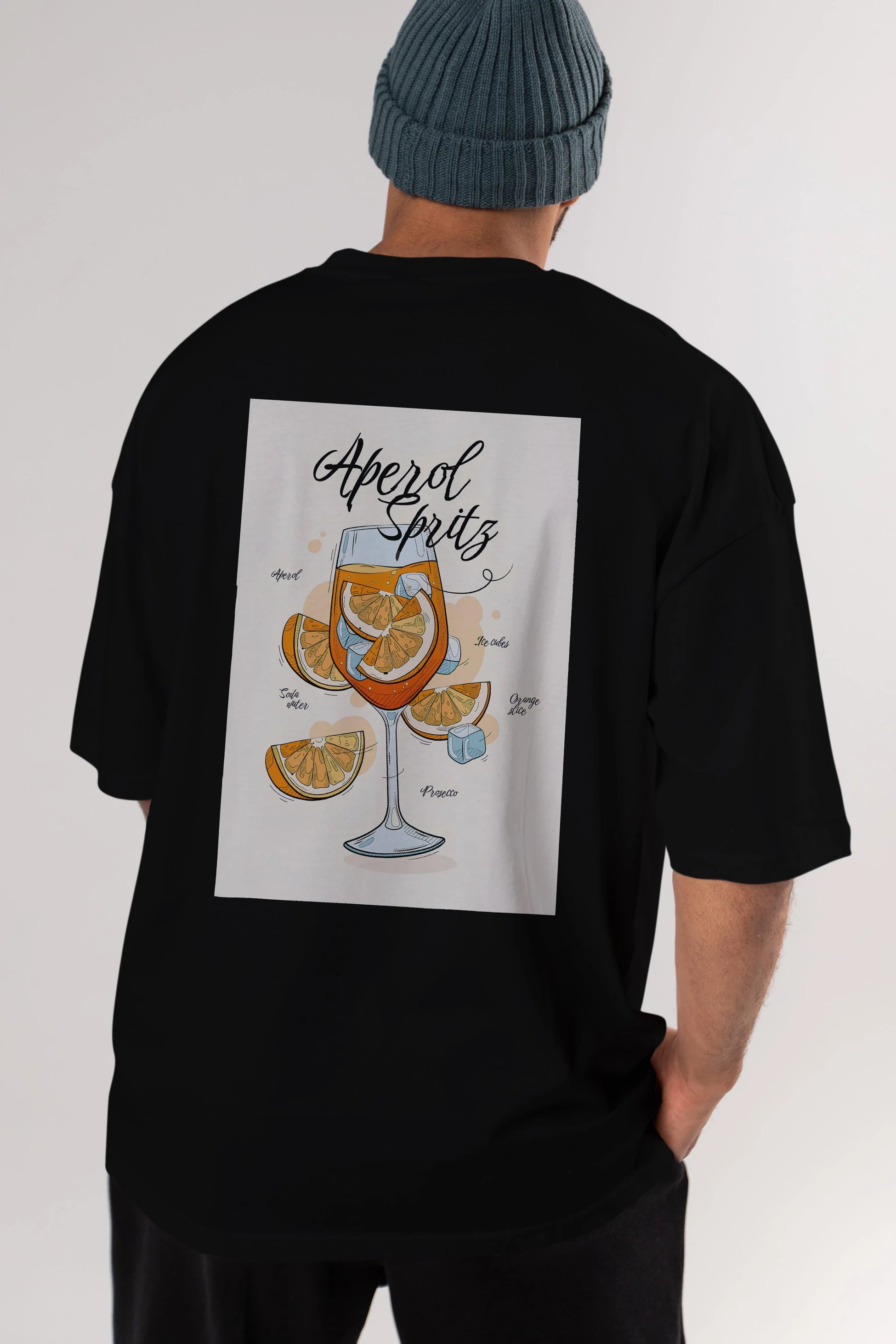 Aperol Spritz 6 Arka Baskılı Oversize t-shirt Erkek Kadın Unisex %100 Pamuk Bisiklet Yaka tişort