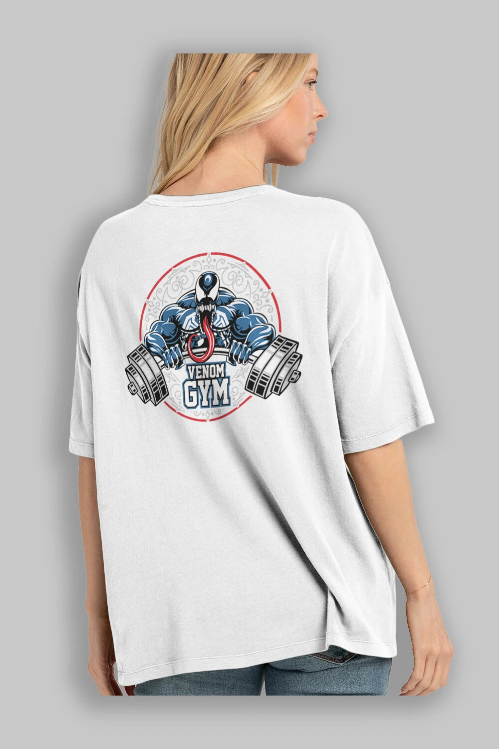 Venom GYM Arka Baskılı Oversize t-shirt Erkek Kadın Unisex %100 Pamuk Bisiklet Yaka tişort
