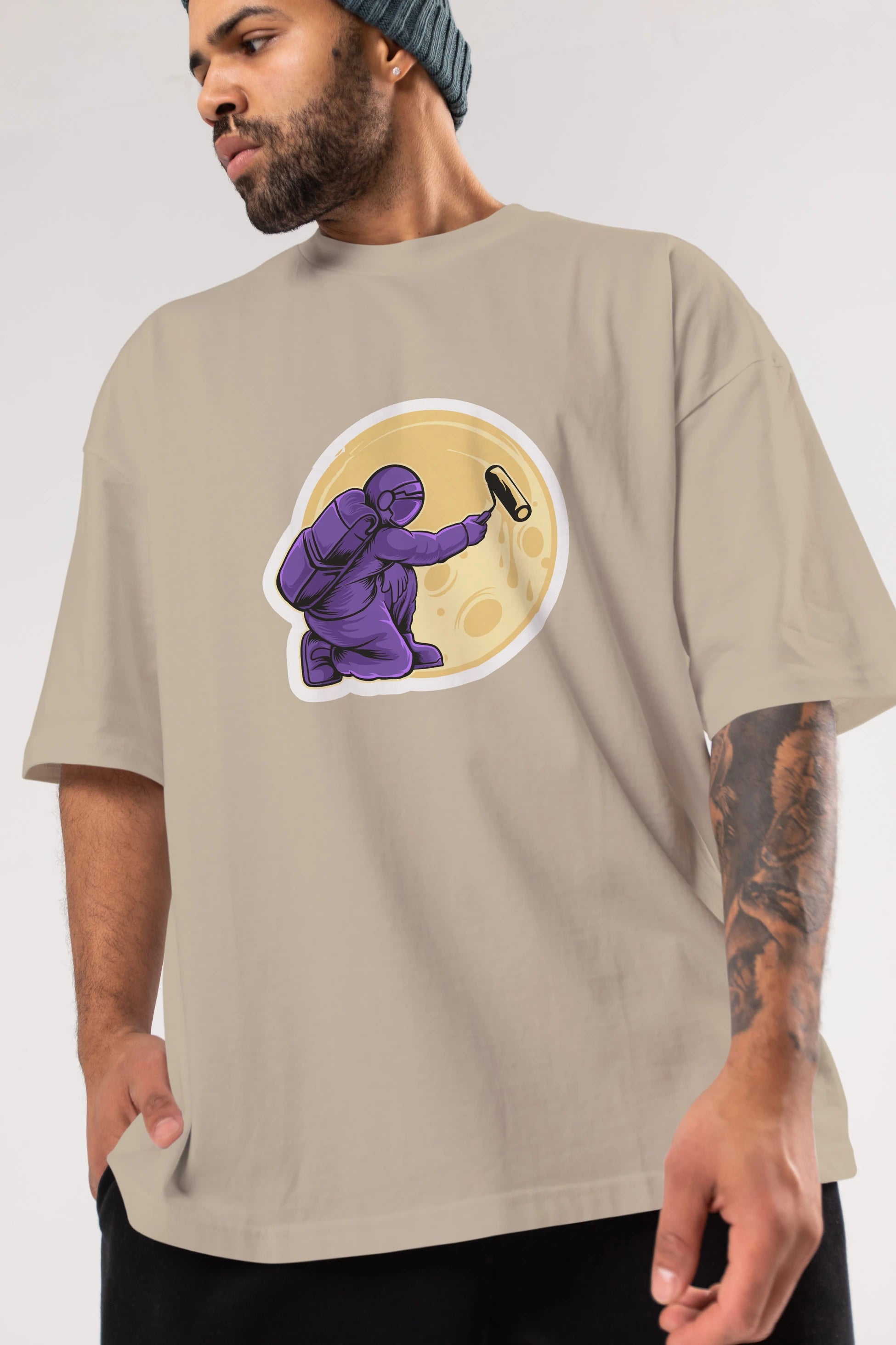 Astropaint Sticker Ön Baskılı Oversize t-shirt Erkek Kadın Unisex
