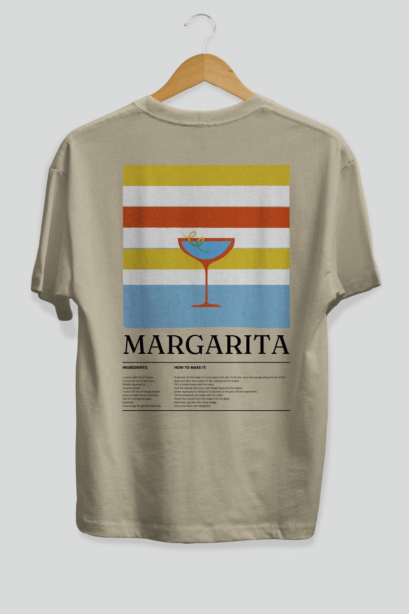Margarita Kokteyl Serisi Arka Baskılı Oversize t-shirt Erkek Kadın %100 Pamuk Bisiklet Yaka tişort