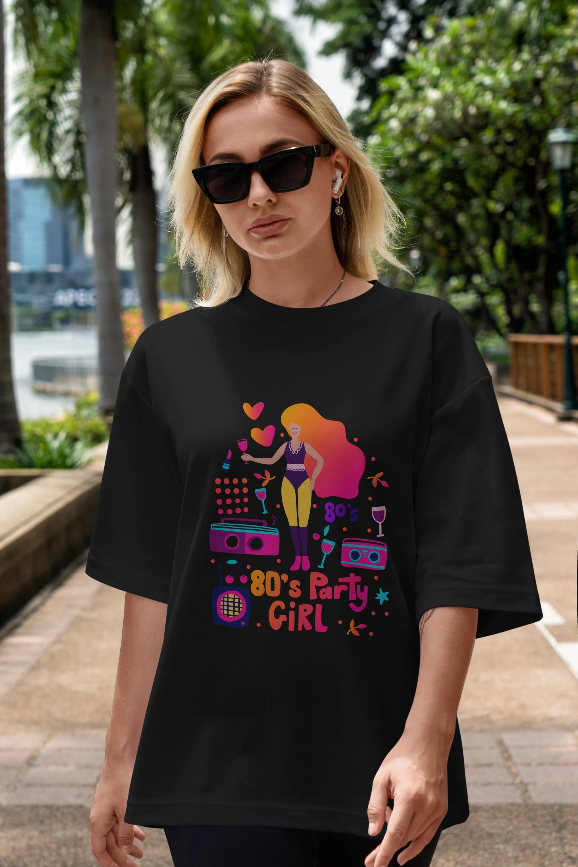Retro Girl Party Ön Baskılı Oversize t-shirt Erkek Kadın Unisex