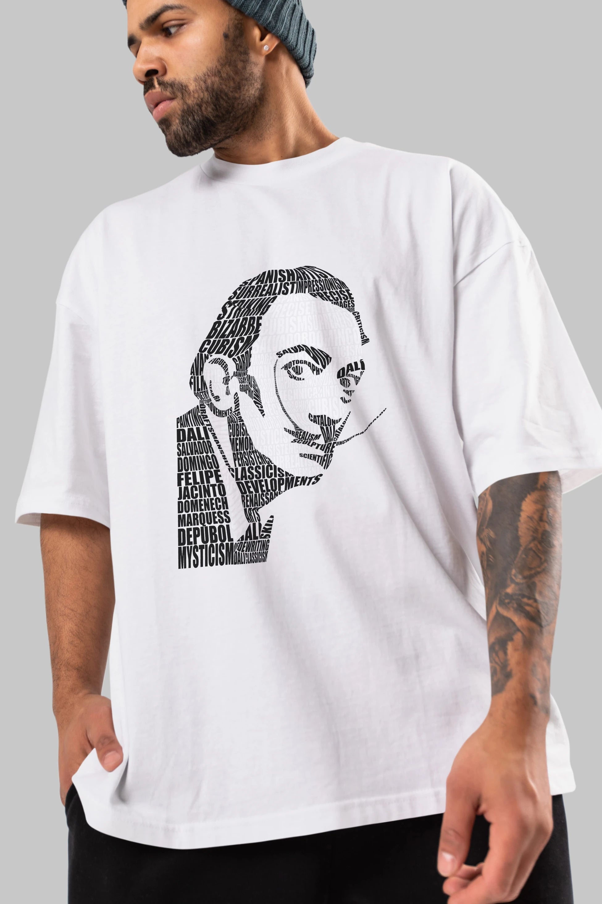 Salvador Dali Calligram Ön Baskılı Oversize t-shirt %100 pamuk Erkek Kadın Unisex