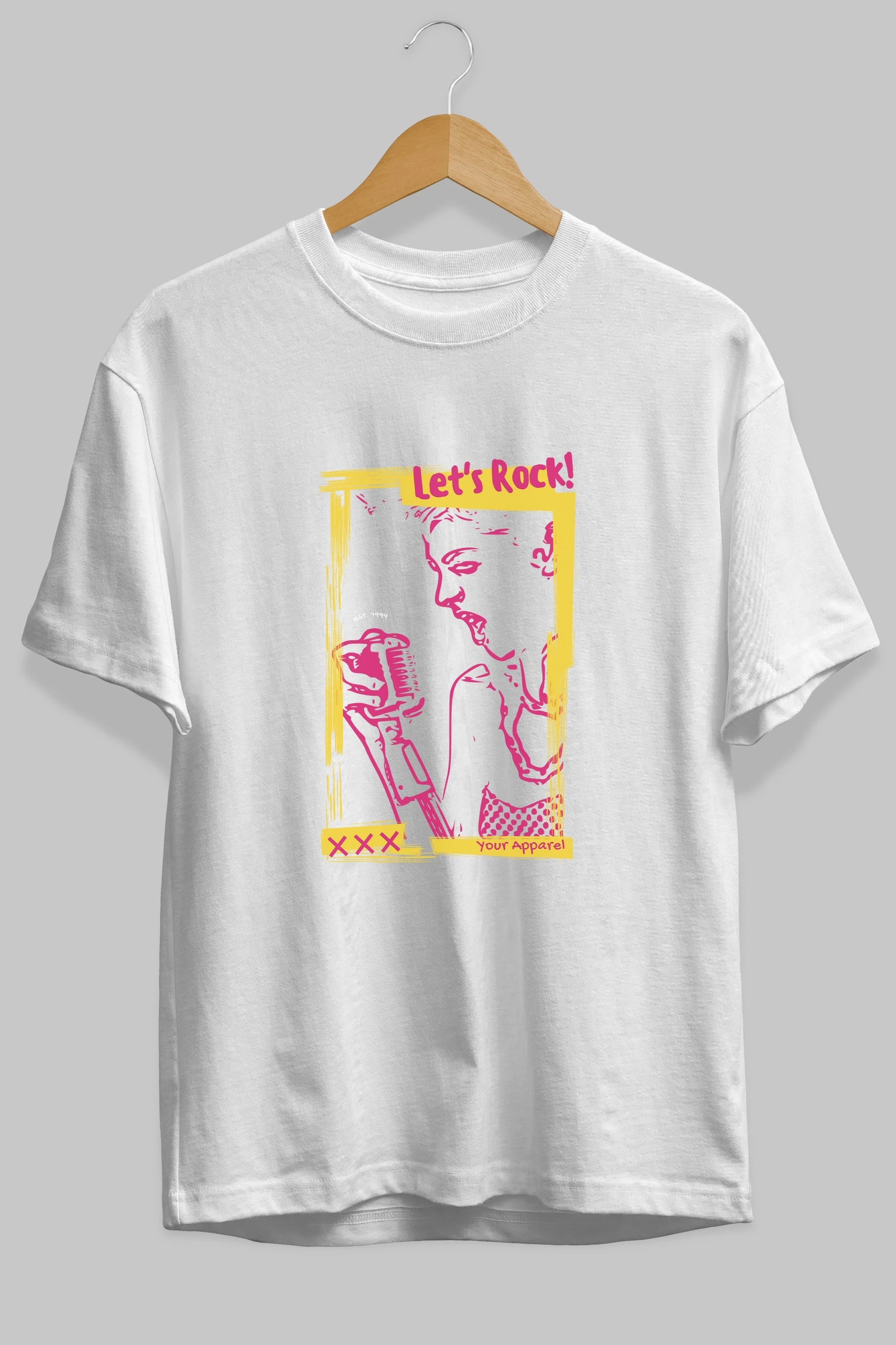 Let's Rock Yazılı Ön Baskılı Oversize t-shirt Erkek Kadın Unisex