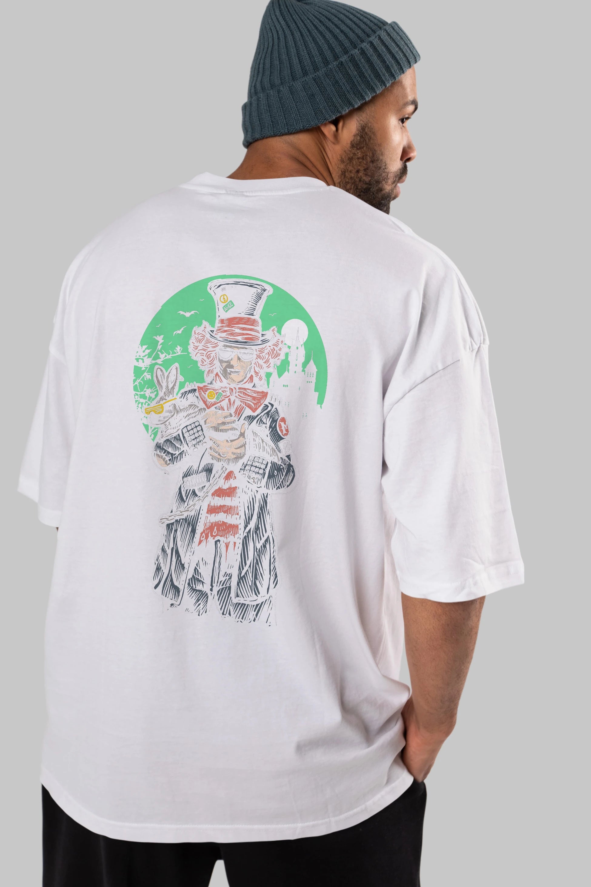Mad Hatter Arka Baskılı Oversize t-shirt Erkek Kadın Unisex %100 Pamuk