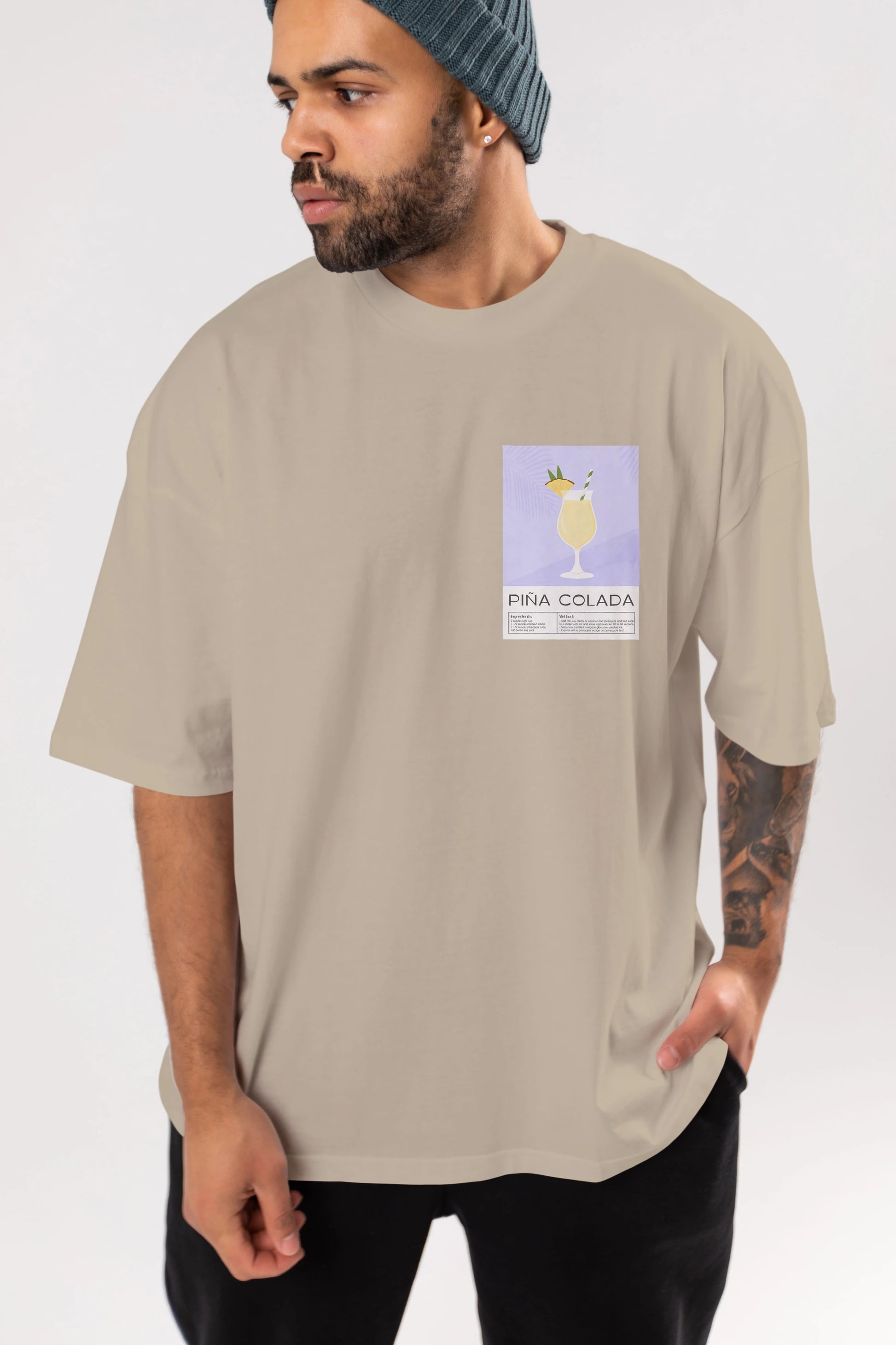 PIna Colada 6 Ön Sol Baskılı Oversize t-shirt Erkek Kadın Unisex %100 Pamuk Bisiklet Yaka tişort