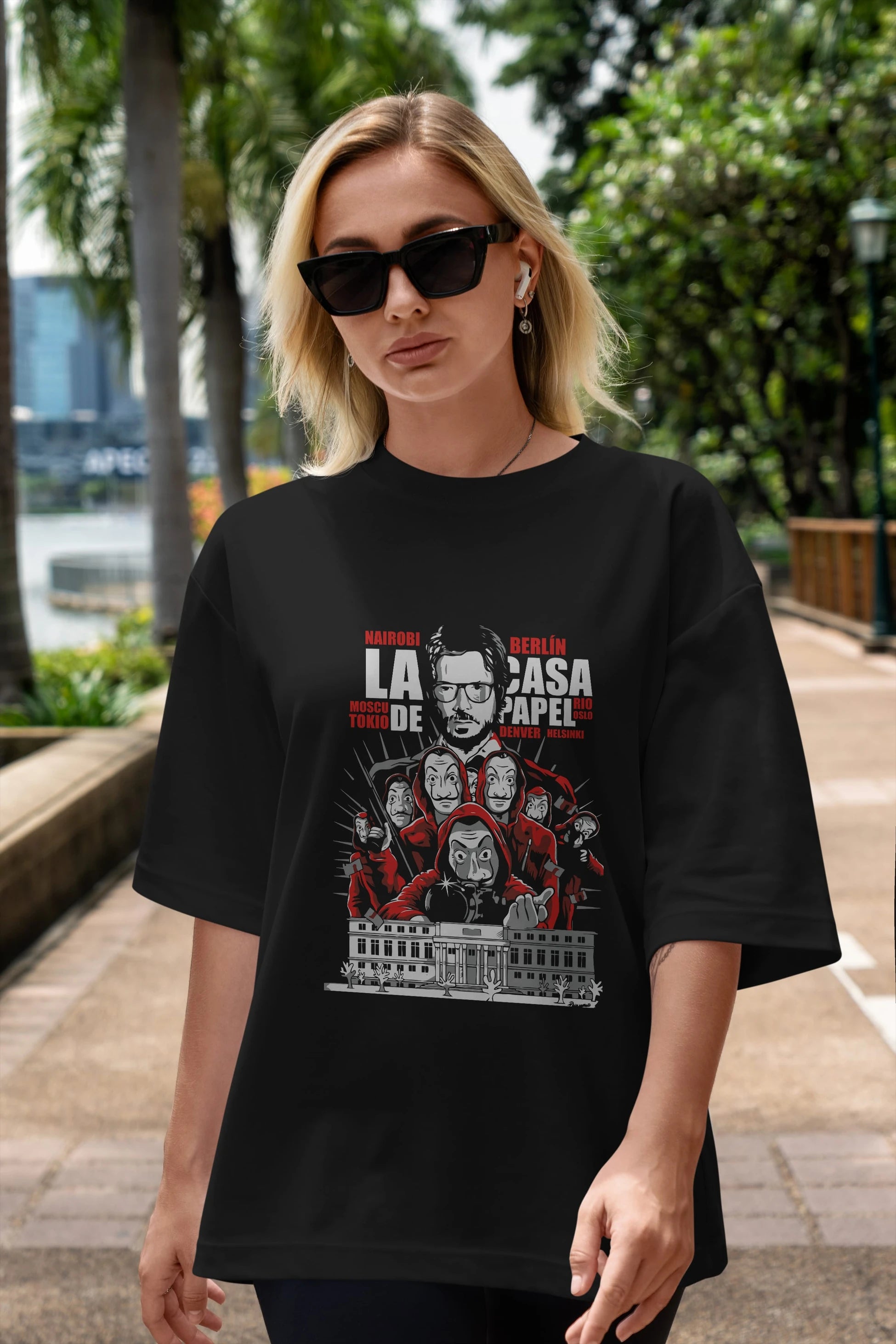 La Casa De Papel (2) Ön Baskılı Oversize t-shirt Erkek Kadın Unisex %100 Pamuk Bisiklet Yaka tişort