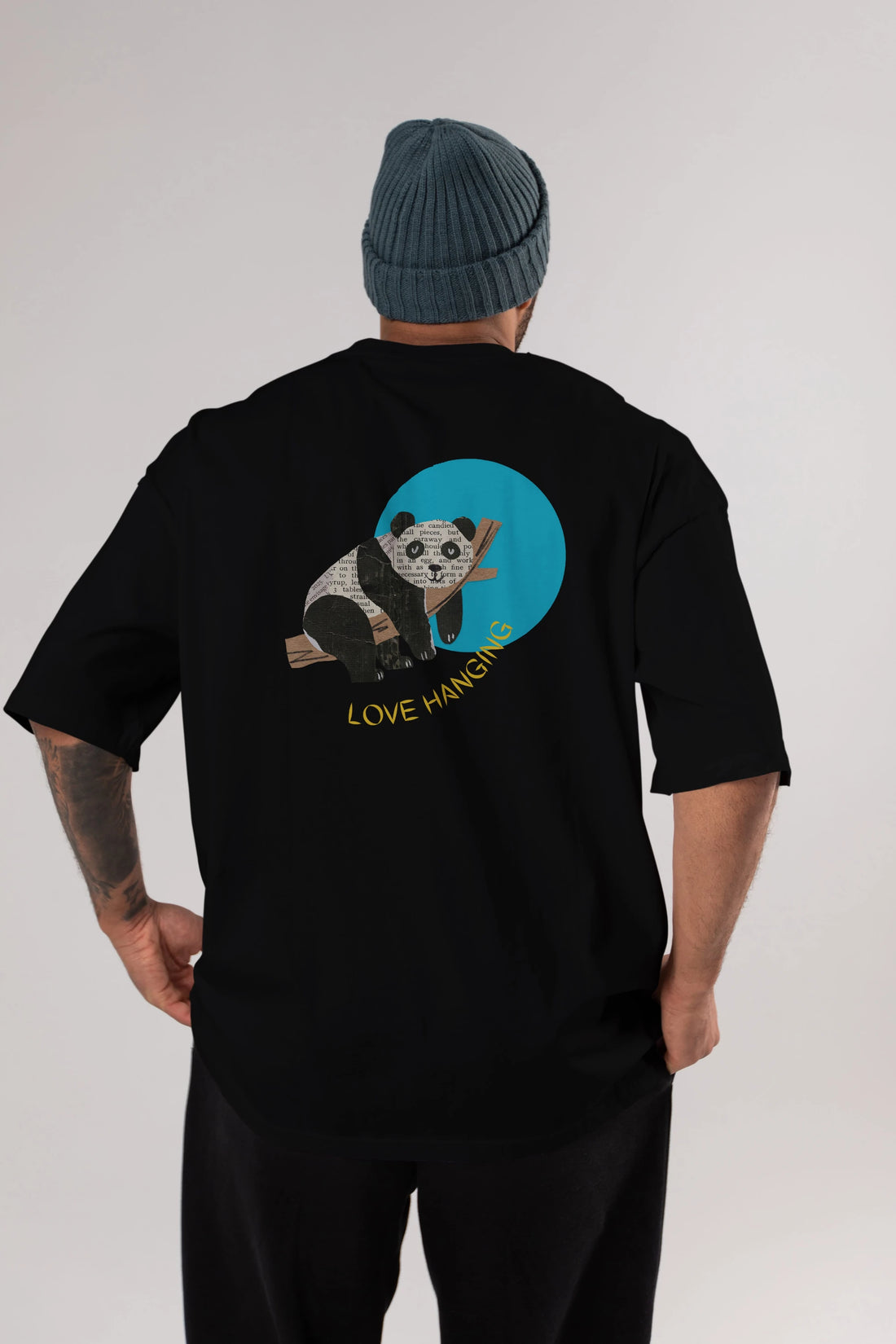 Panda Love Hanging Arka Baskılı Oversize t-shirt Erkek Kadın Unisex