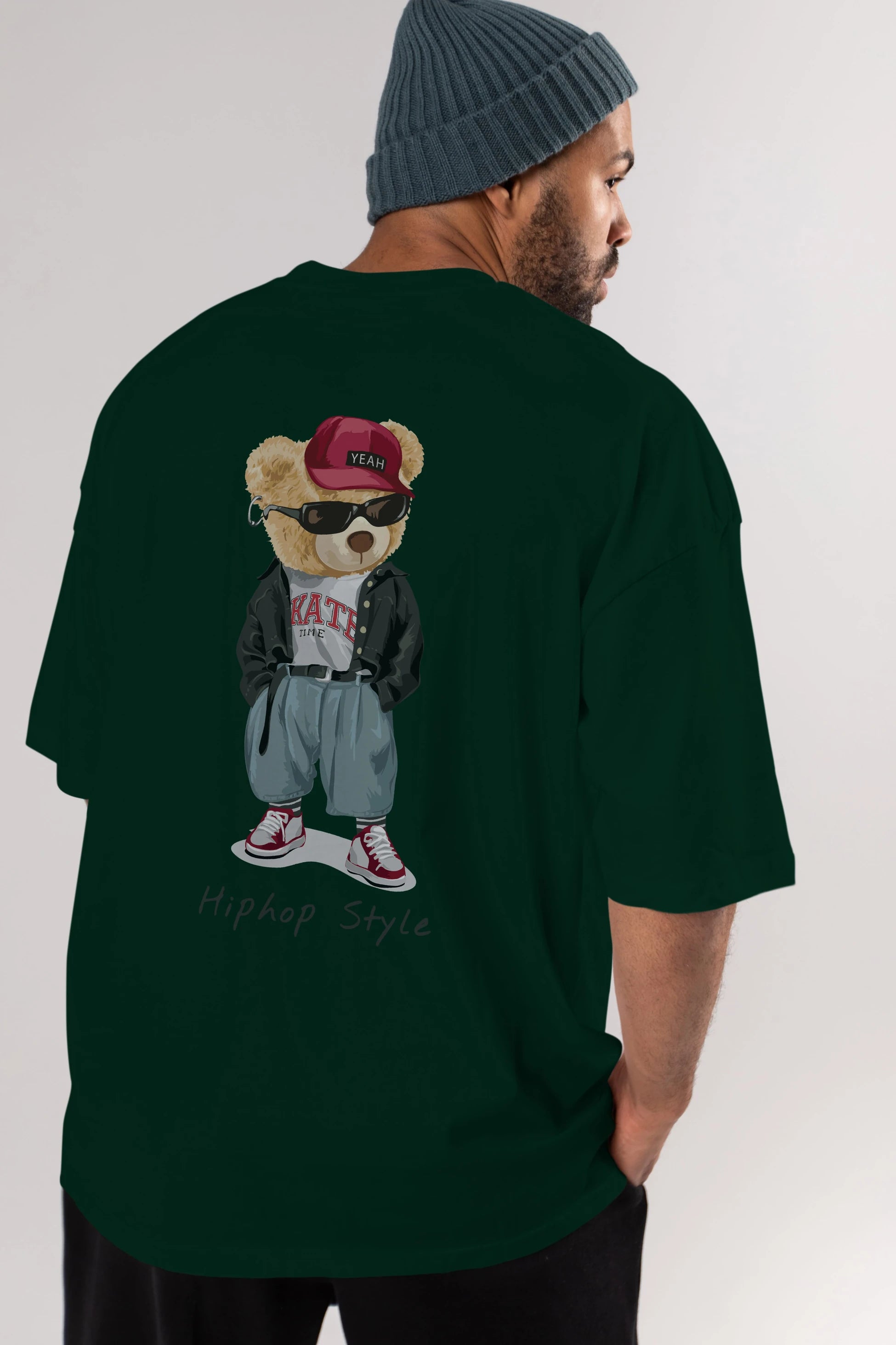 Teddy Bear Hiphop Style Arka Baskılı Oversize t-shirt Erkek Kadın Unisex %100 Pamuk