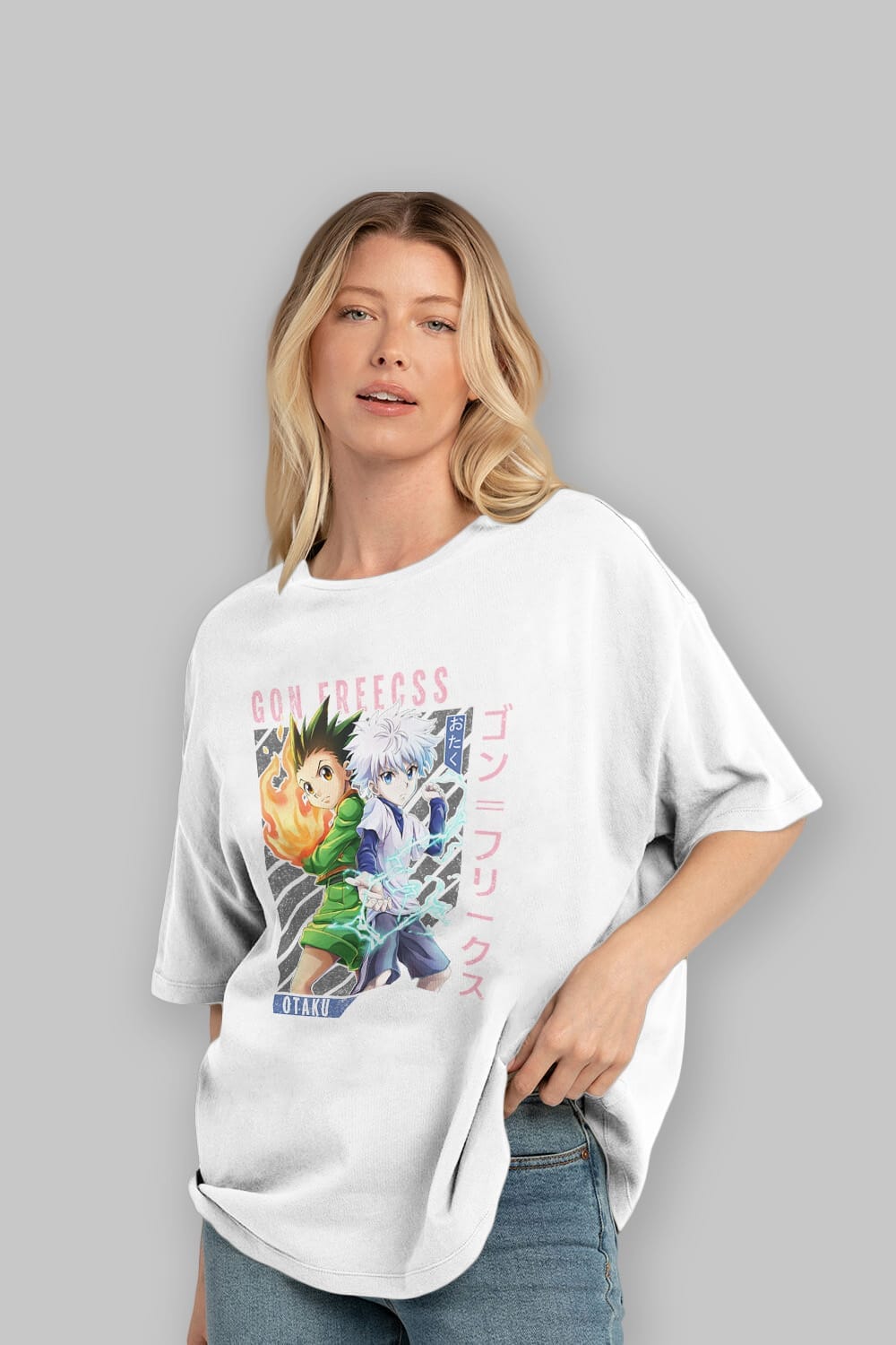 Gon Freecss HUNTER X HUNTER 1 Anime Ön Baskılı Oversize t-shirt %100 pamuk Erkek Kadın Unisex