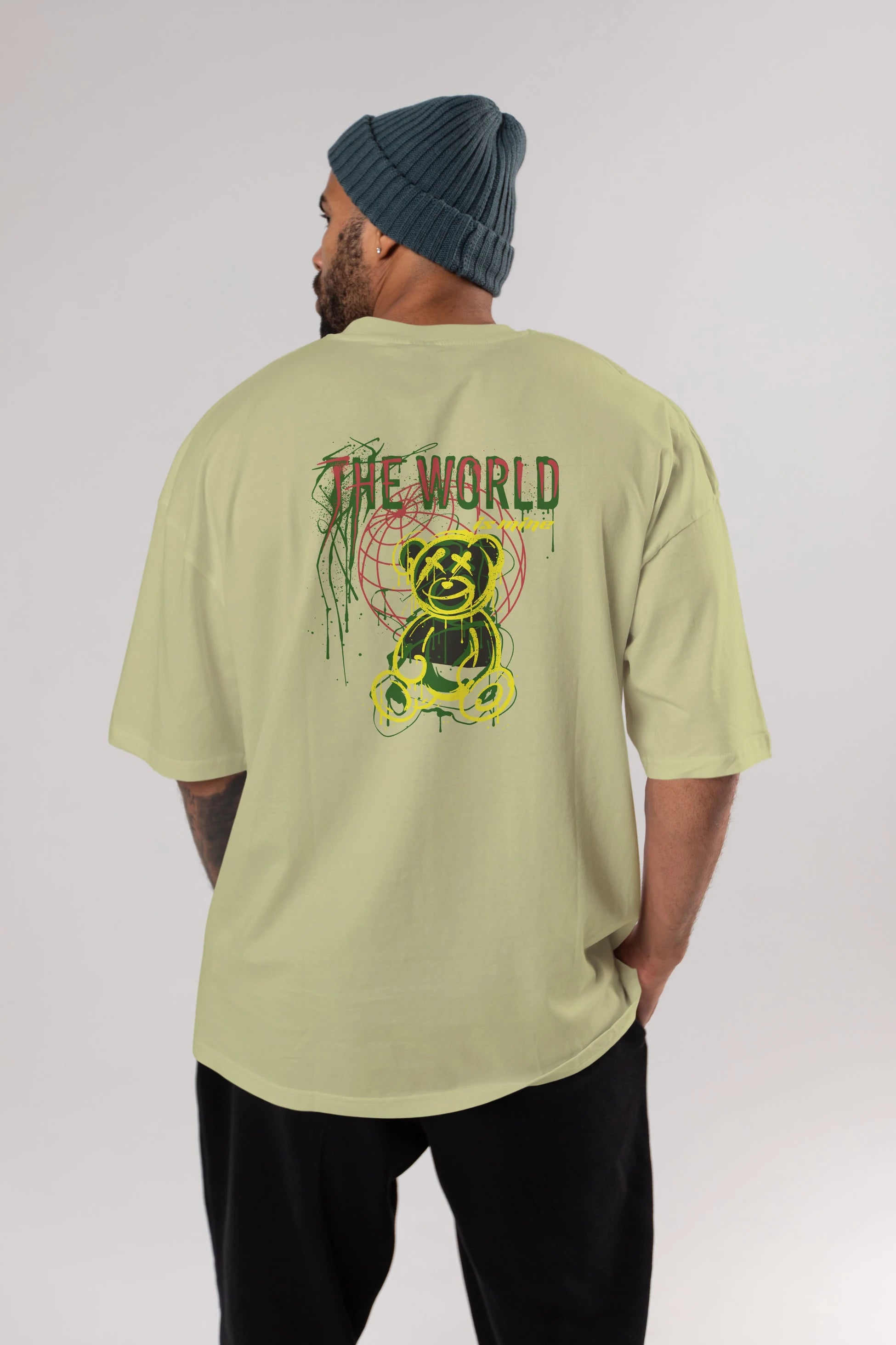 The World is Mine Bear Arka Baskılı Oversize t-shirt Erkek Kadın Unisex