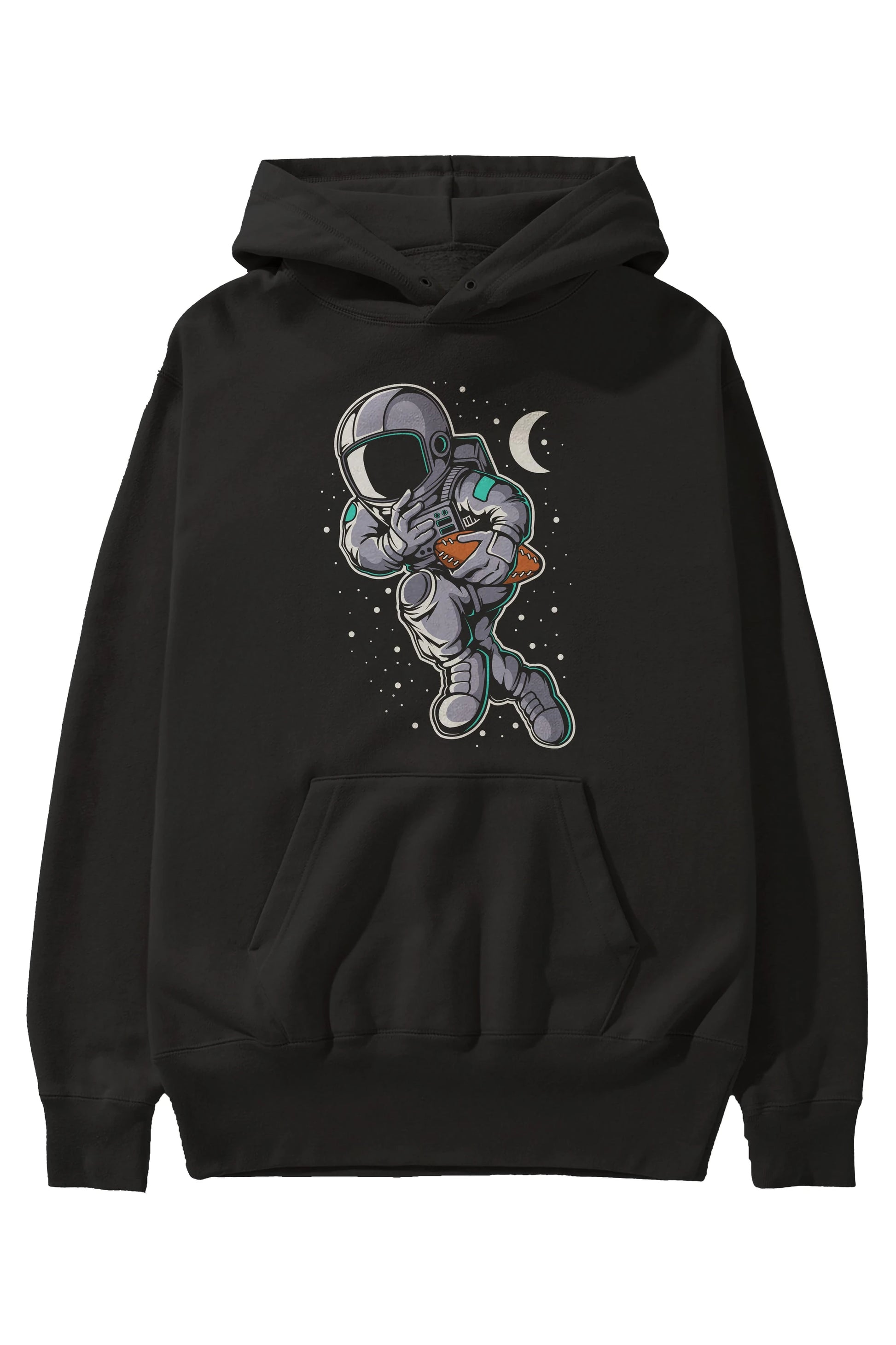 Astronaut Rugby Ön Baskılı Hoodie Oversize Kapüşonlu Sweatshirt Erkek Kadın Unisex