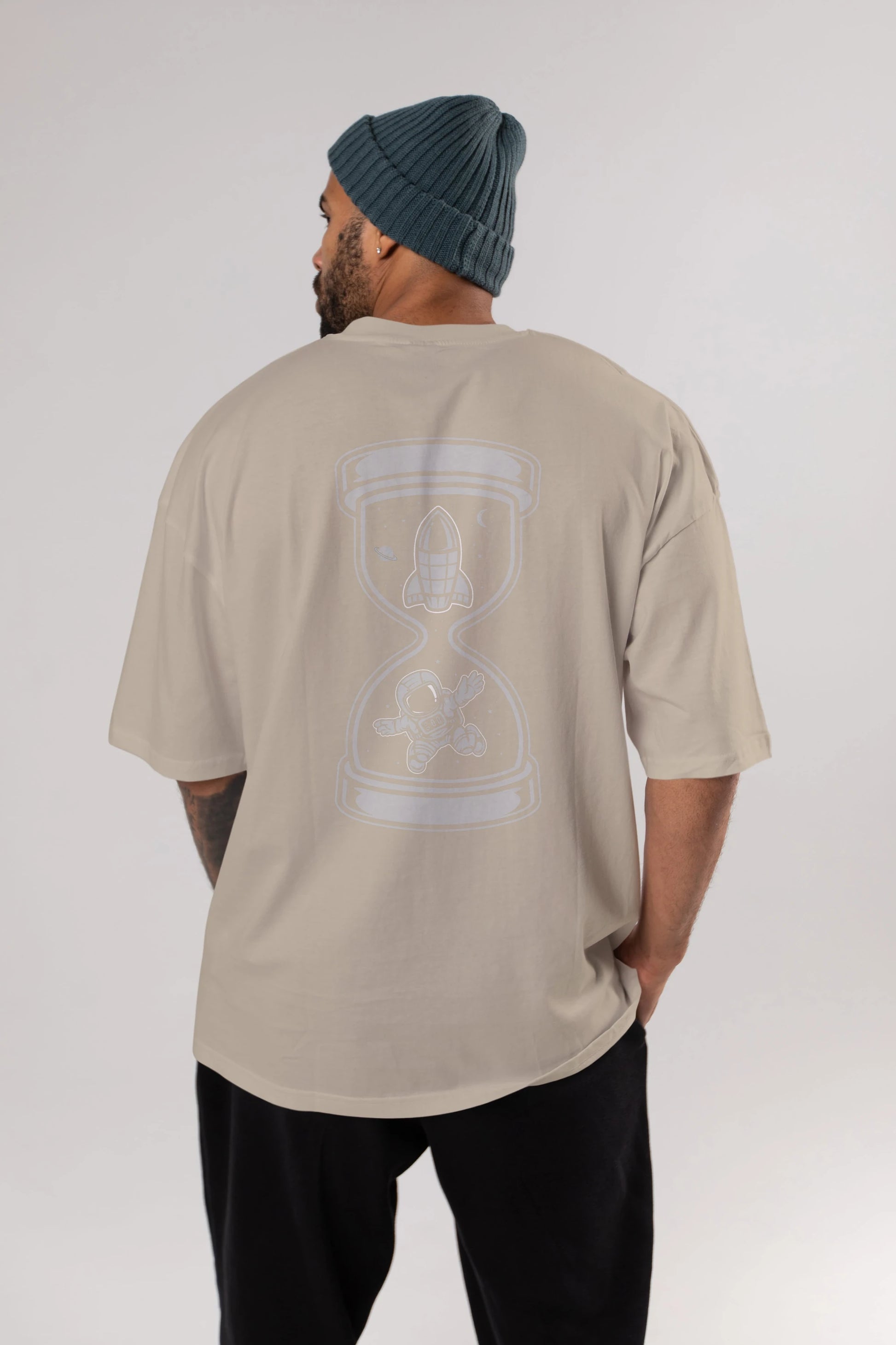Astronaut Time Arka Baskılı Oversize t-shirt Erkek Kadın Unisex