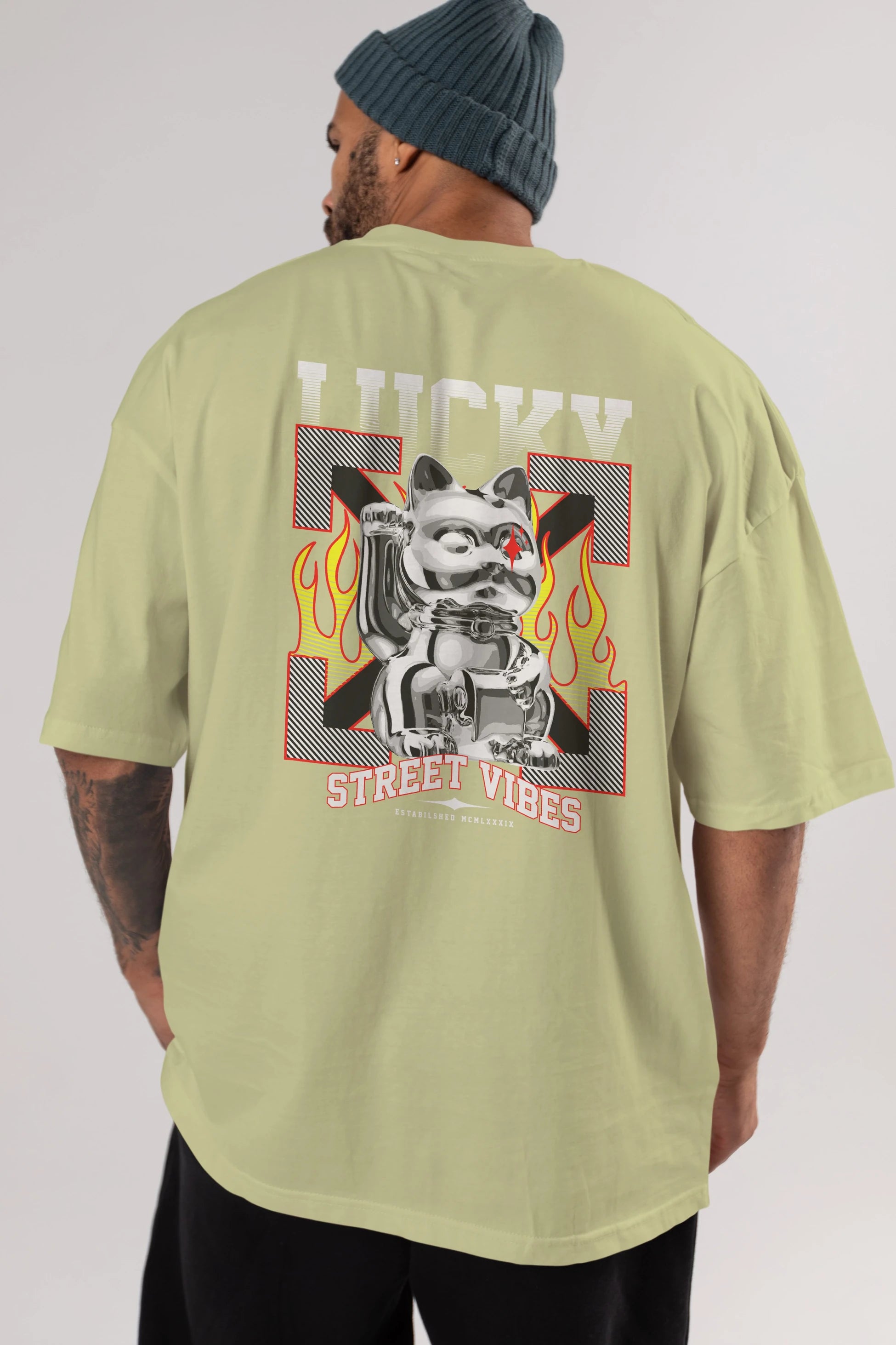 Lucky Street Vibes Arka Baskılı Oversize t-shirt Erkek Kadın Unisex