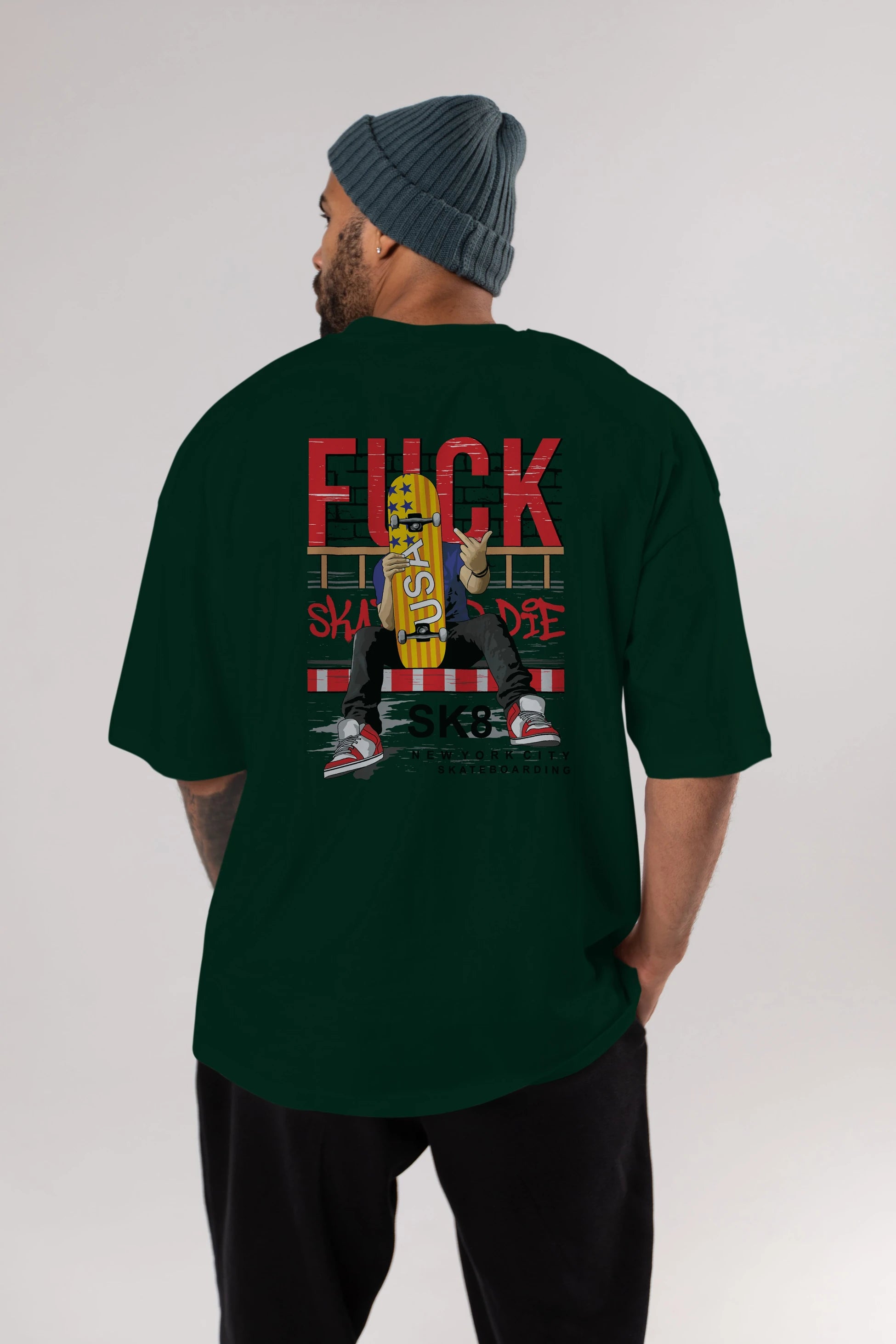 Skate or Die Arka Baskılı Oversize t-shirt Erkek Kadın Unisex